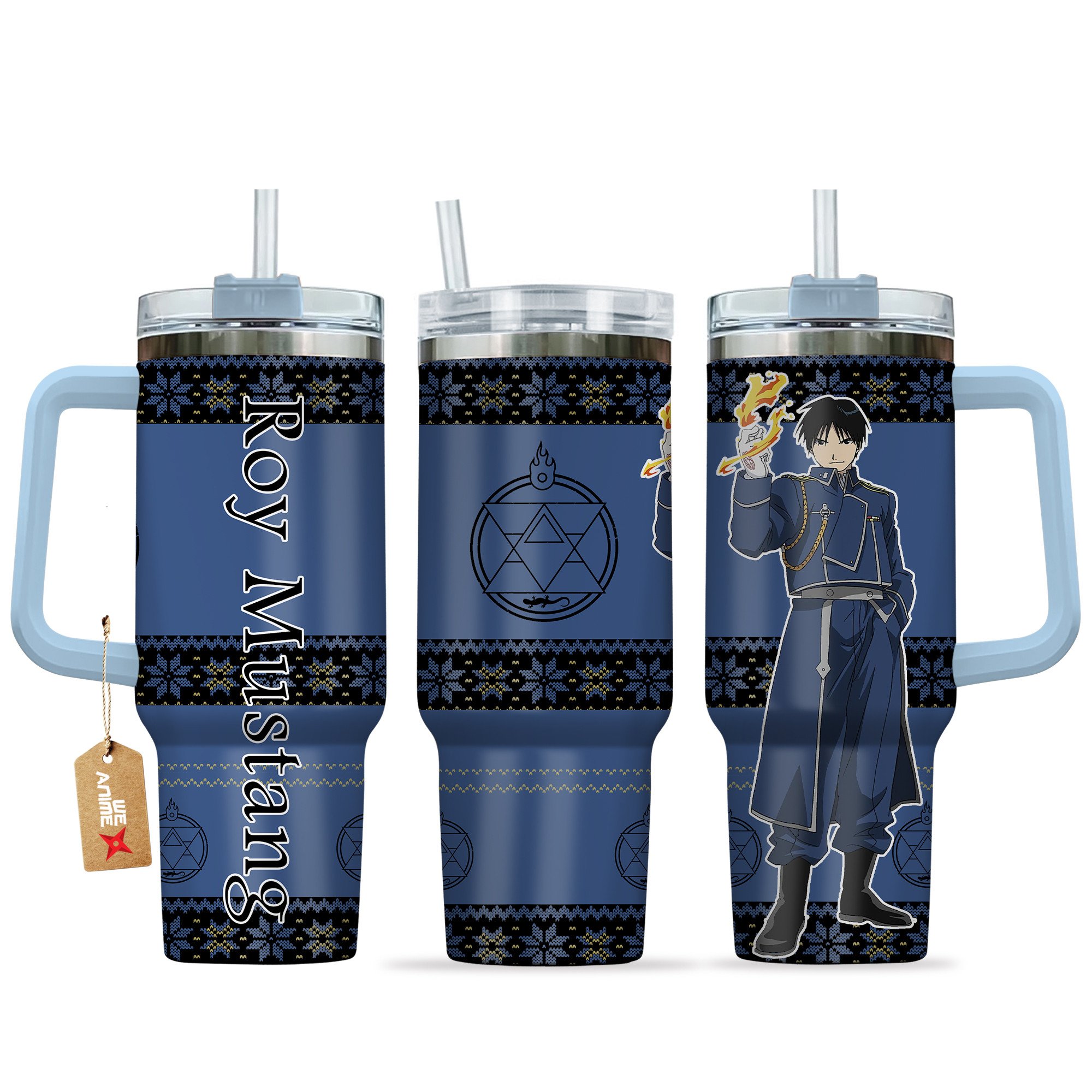 Hydratemerch Roy Mustang Fullmetal Alchemist Anime Custom Stanley Quencher 40oz Stainless Steel Tumbler With Handle