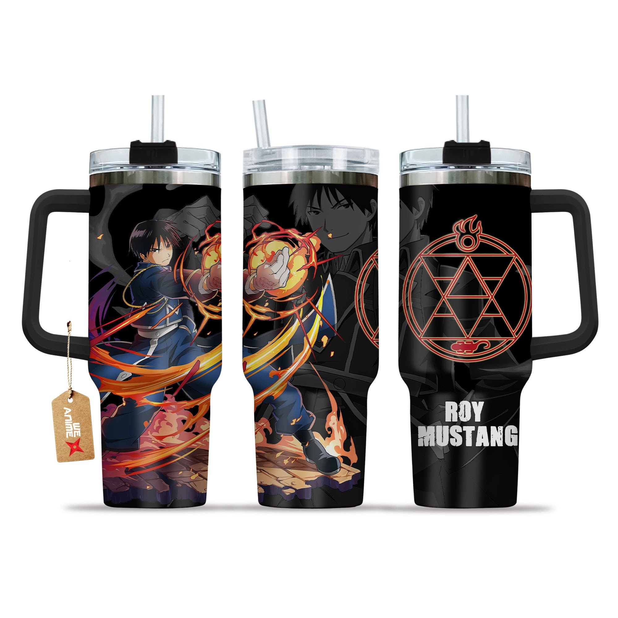 Hydratemerch Roy Mustang Fullmetal Alchemist Anime Custom Stanley Quencher 40oz Stainless Steel Tumbler With Handle