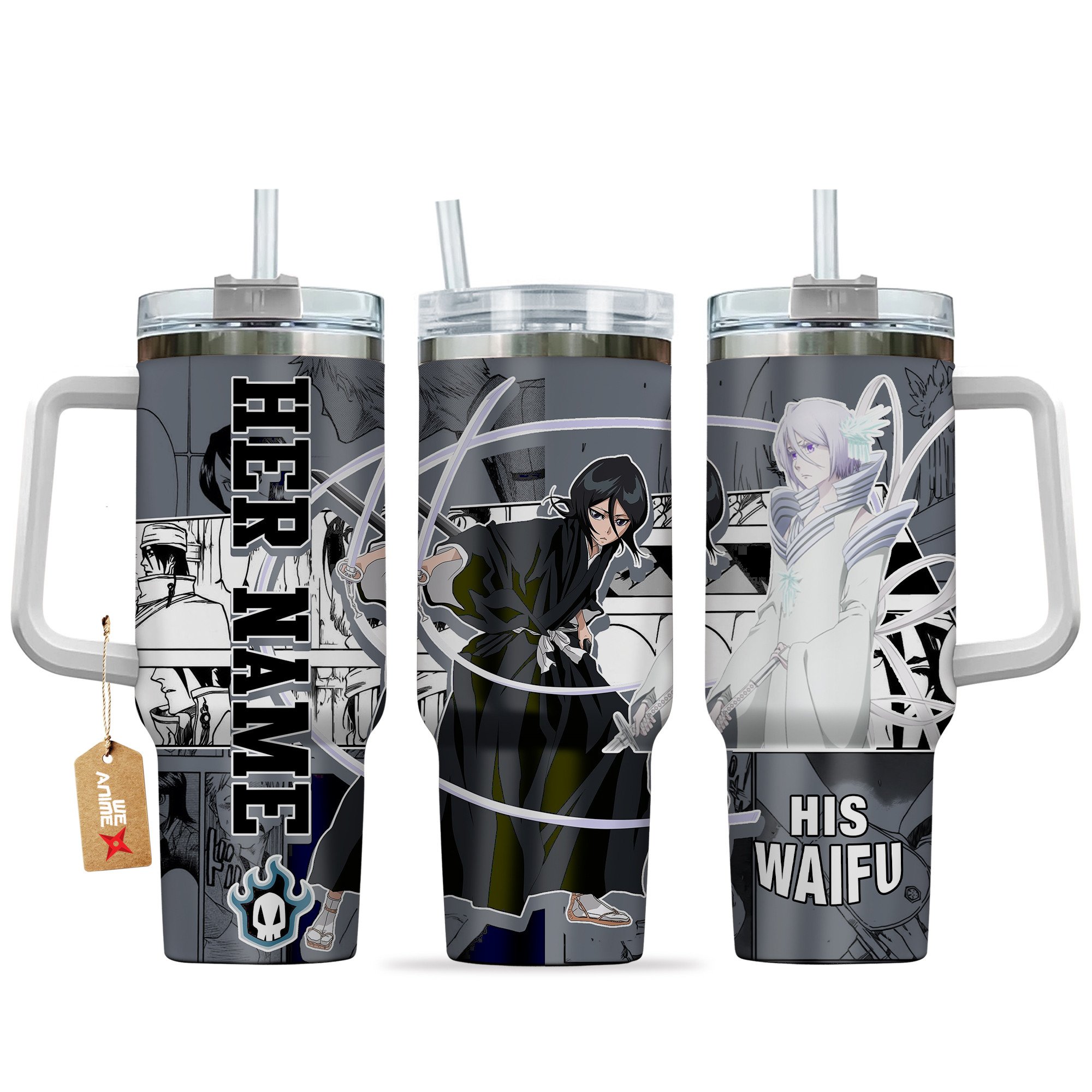 Hydratemerch Rukia Kuchiki Bleach Anime Custom Stanley Quencher 40oz Stainless Steel Tumbler With Handle