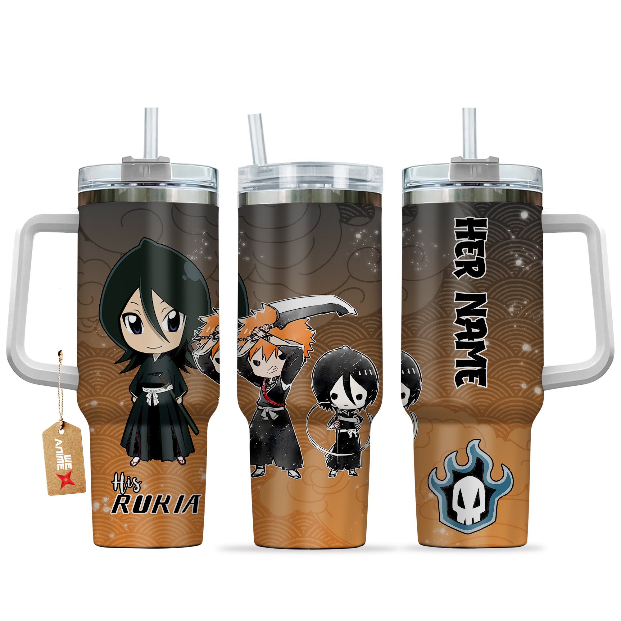 Hydratemerch Rukia Kuchiki Bleach Anime Valentine Custom Stanley Quencher 40oz Stainless Steel Tumbler With Handle