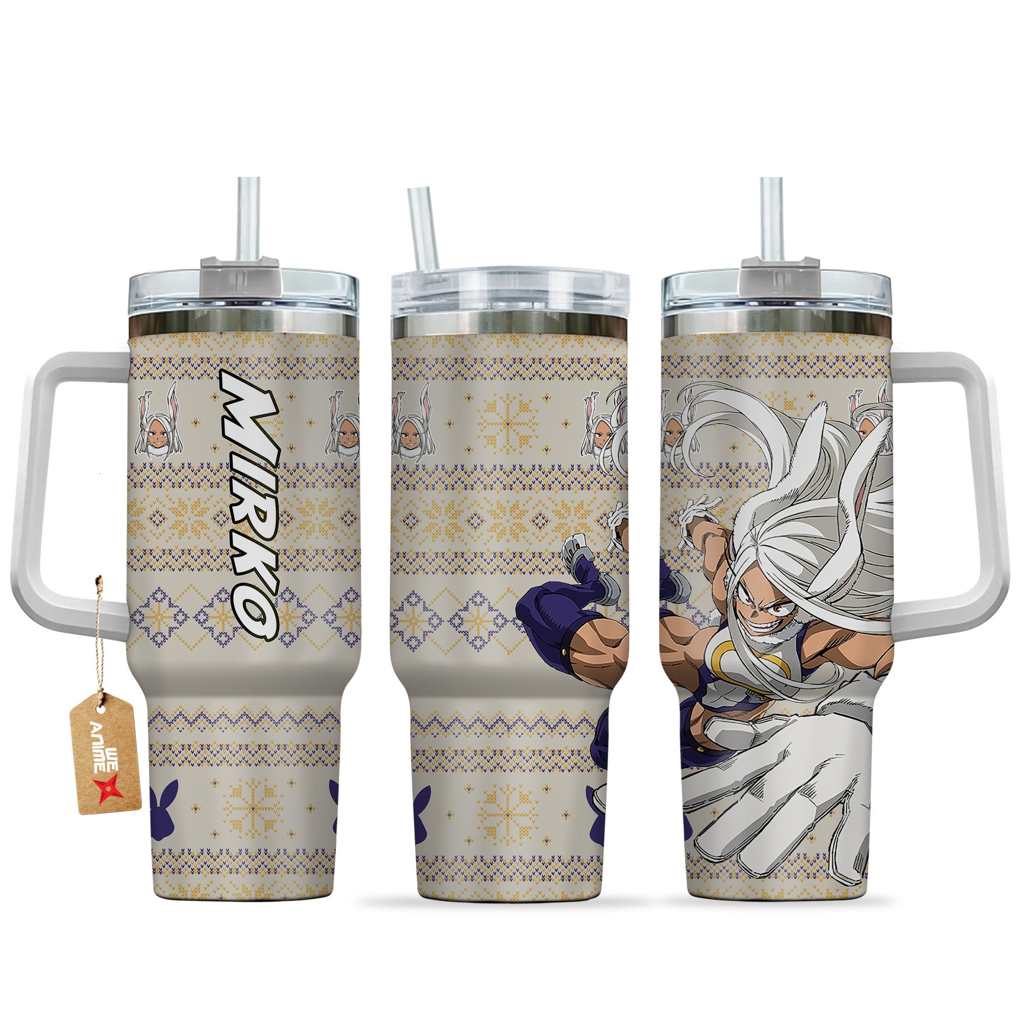 Hydratemerch Rumi Usagiyama (Mirko) My Hero Academia Anime Custom Stanley Quencher 40oz Stainless Steel Tumbler With Handle
