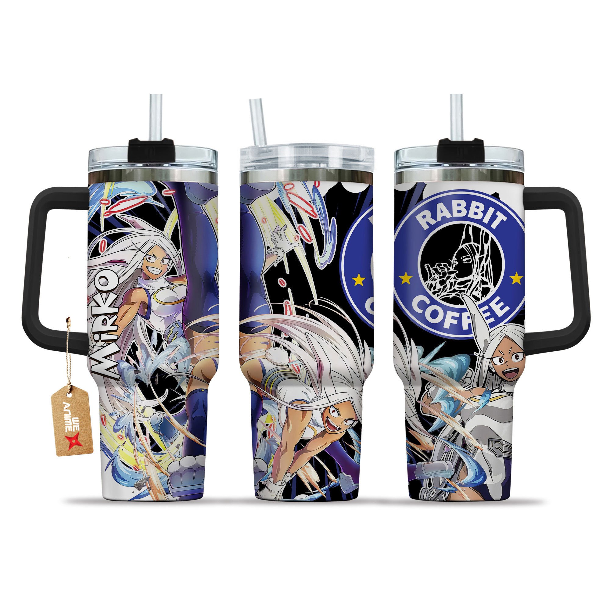Hydratemerch Rumi Usagiyama (Mirko) My Hero Academia Anime Custom Stanley Quencher 40oz Stainless Steel Tumbler With Handle