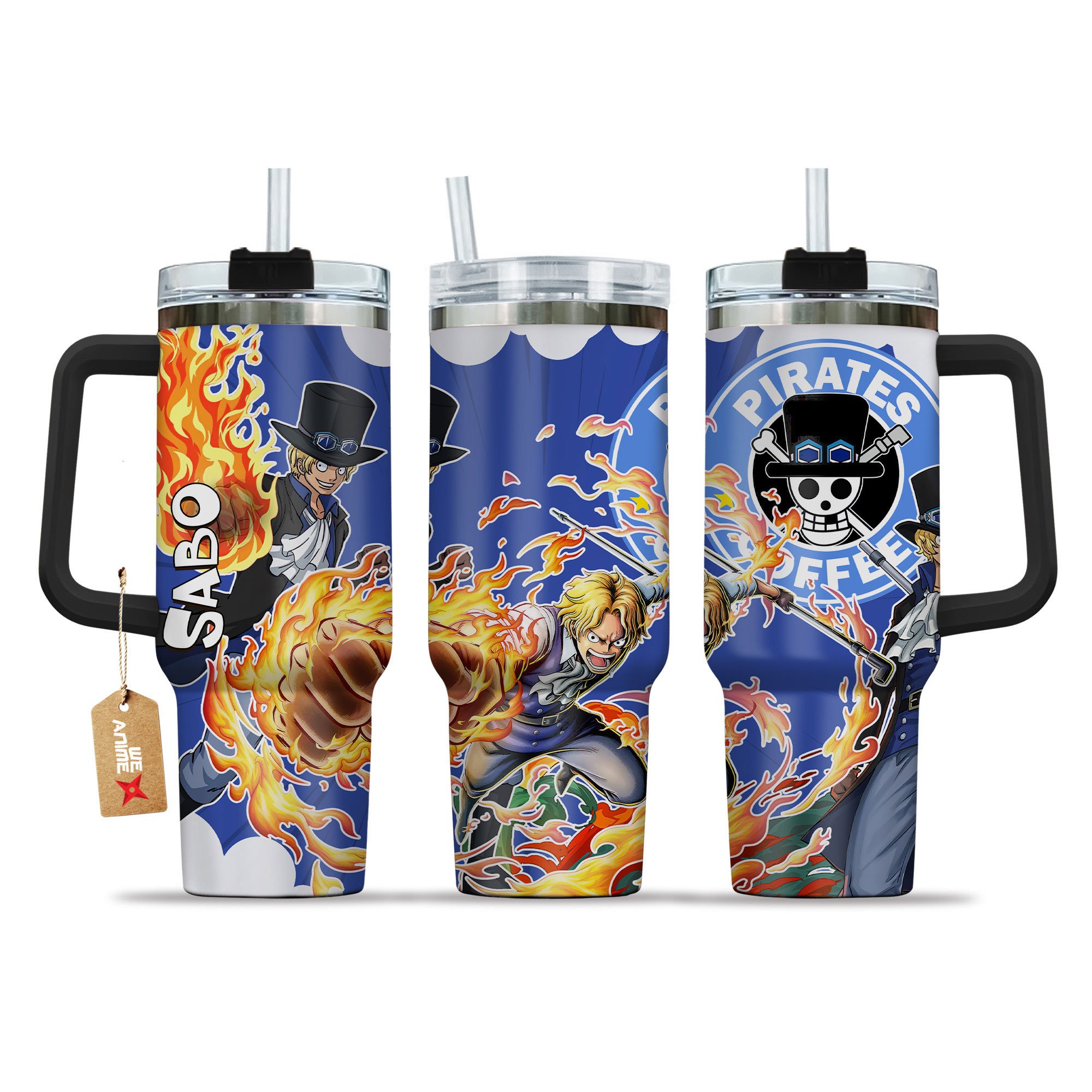 Hydratemerch Sabo One Piece Anime Custom Stanley Quencher 40oz Stainless Steel Tumbler With Handle