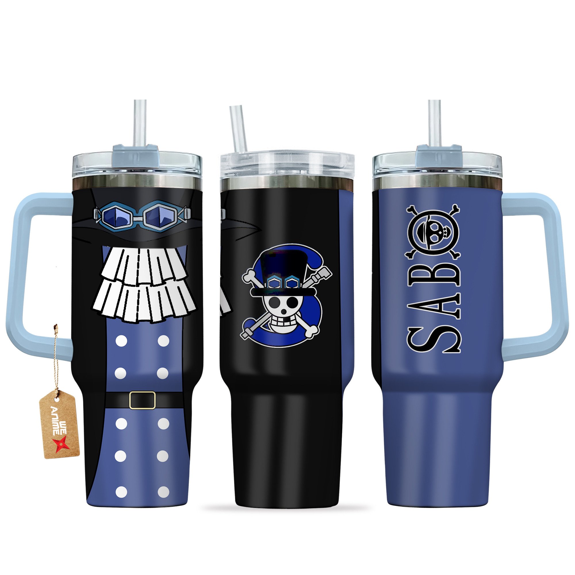 Hydratemerch Sabo One Piece Anime Custom Stanley Quencher 40oz Stainless Steel Tumbler With Handle