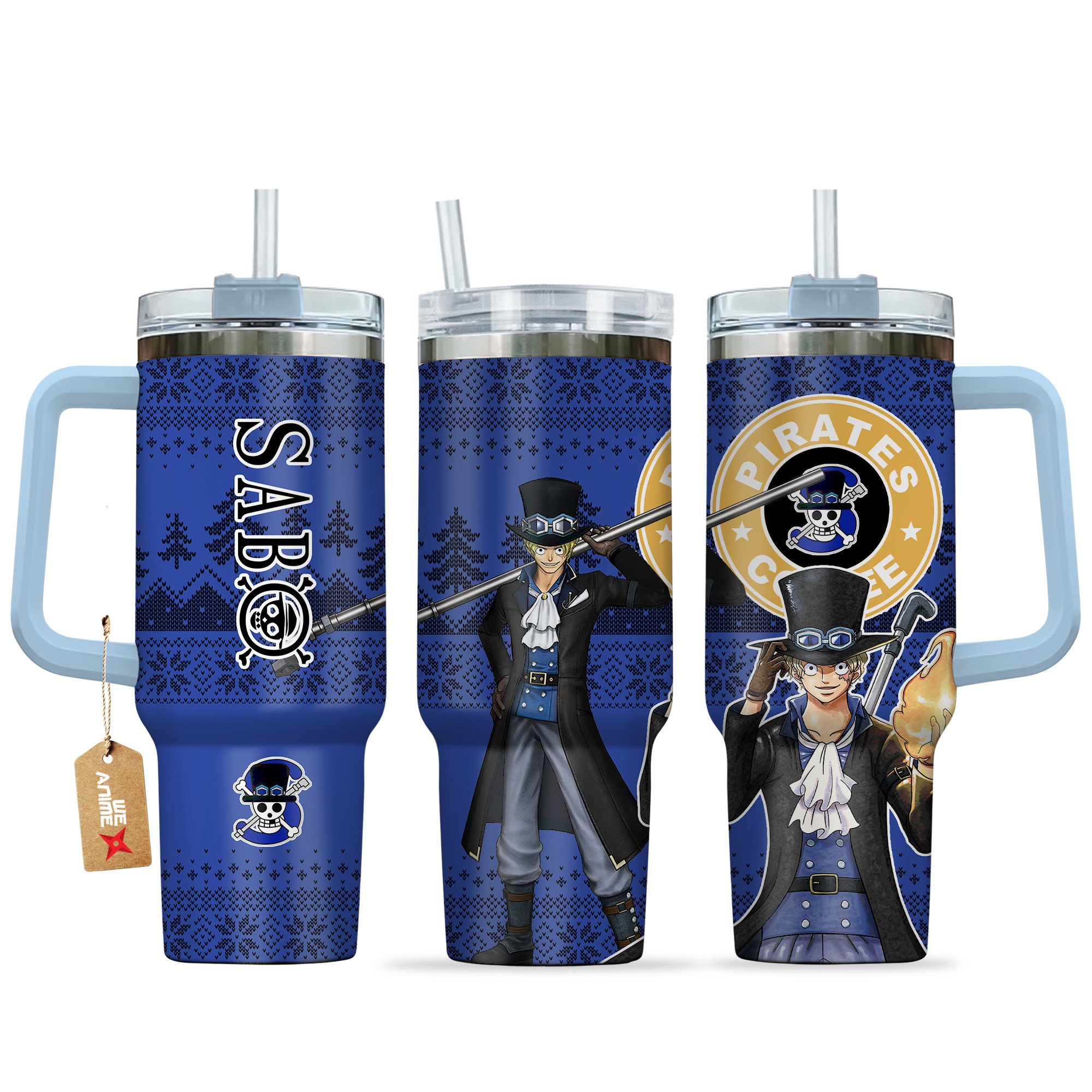 Hydratemerch Sabo One Piece Anime Custom Stanley Quencher 40oz Stainless Steel Tumbler With Handle