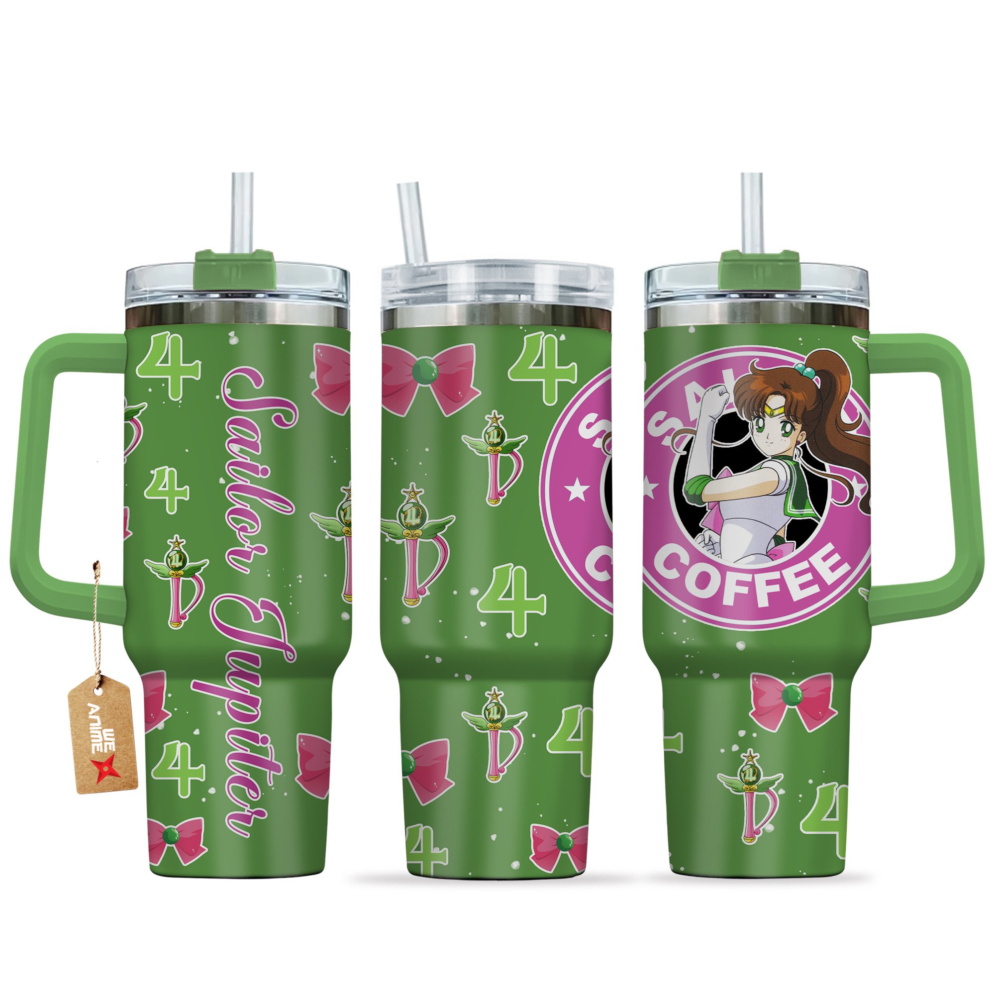 Hydratemerch Sailor Jupiter Sailor Moon Anime Custom Stanley Quencher 40oz Stainless Steel Tumbler With Handle