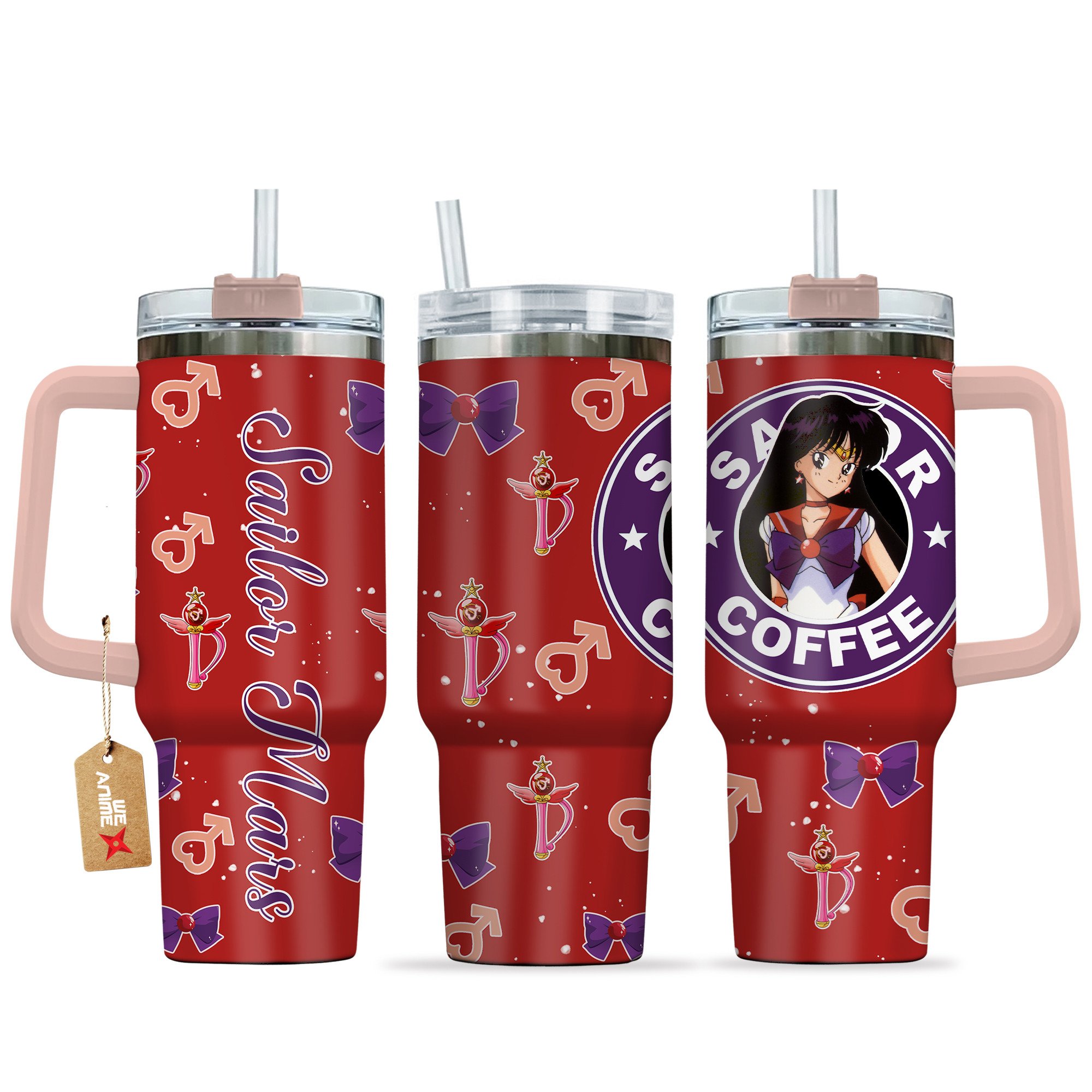 Hydratemerch Sailor Mars Sailor Moon Anime Custom Stanley Quencher 40oz Stainless Steel Tumbler With Handle