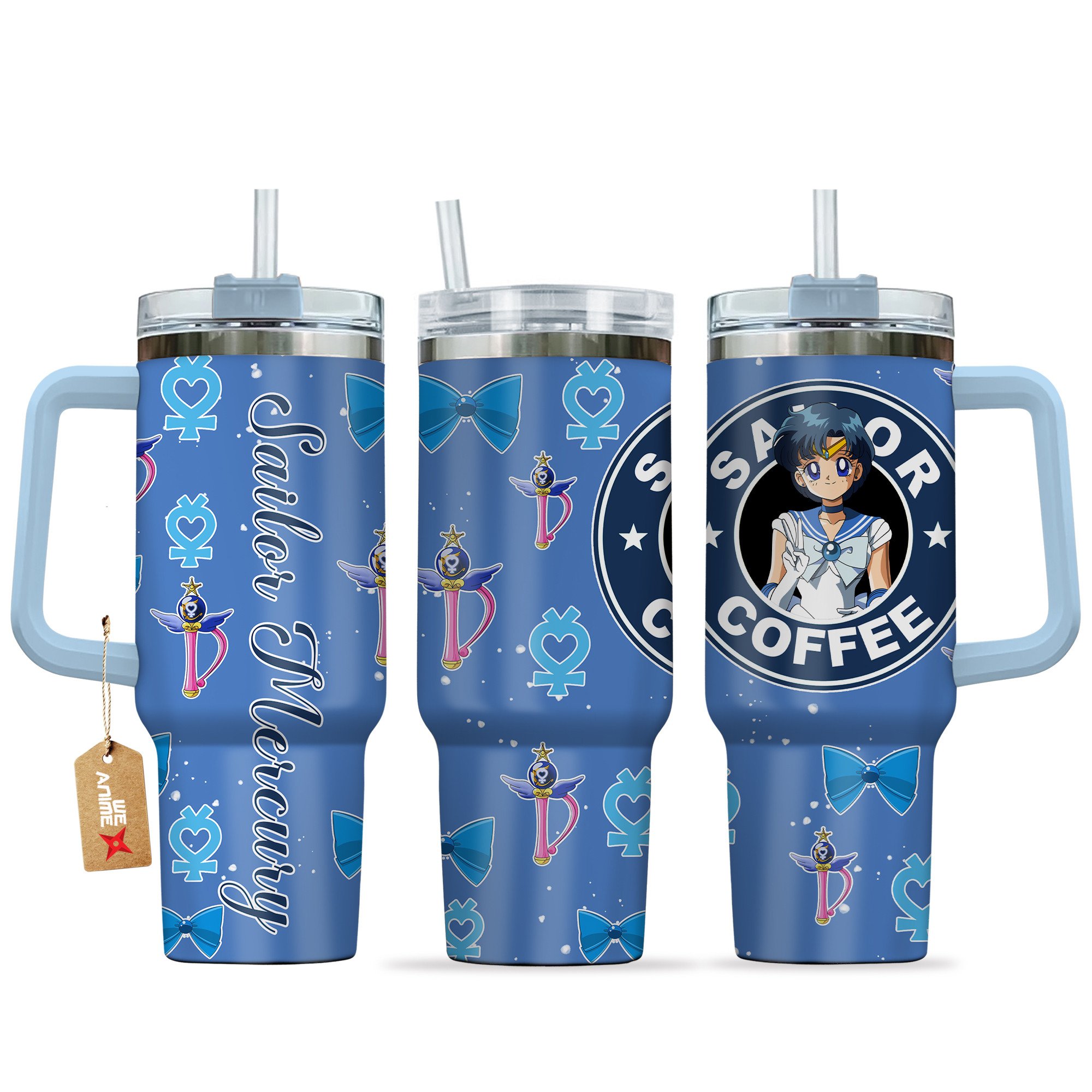 Hydratemerch Sailor Mercury Sailor Moon Anime Custom Stanley Quencher 40oz Stainless Steel Tumbler With Handle