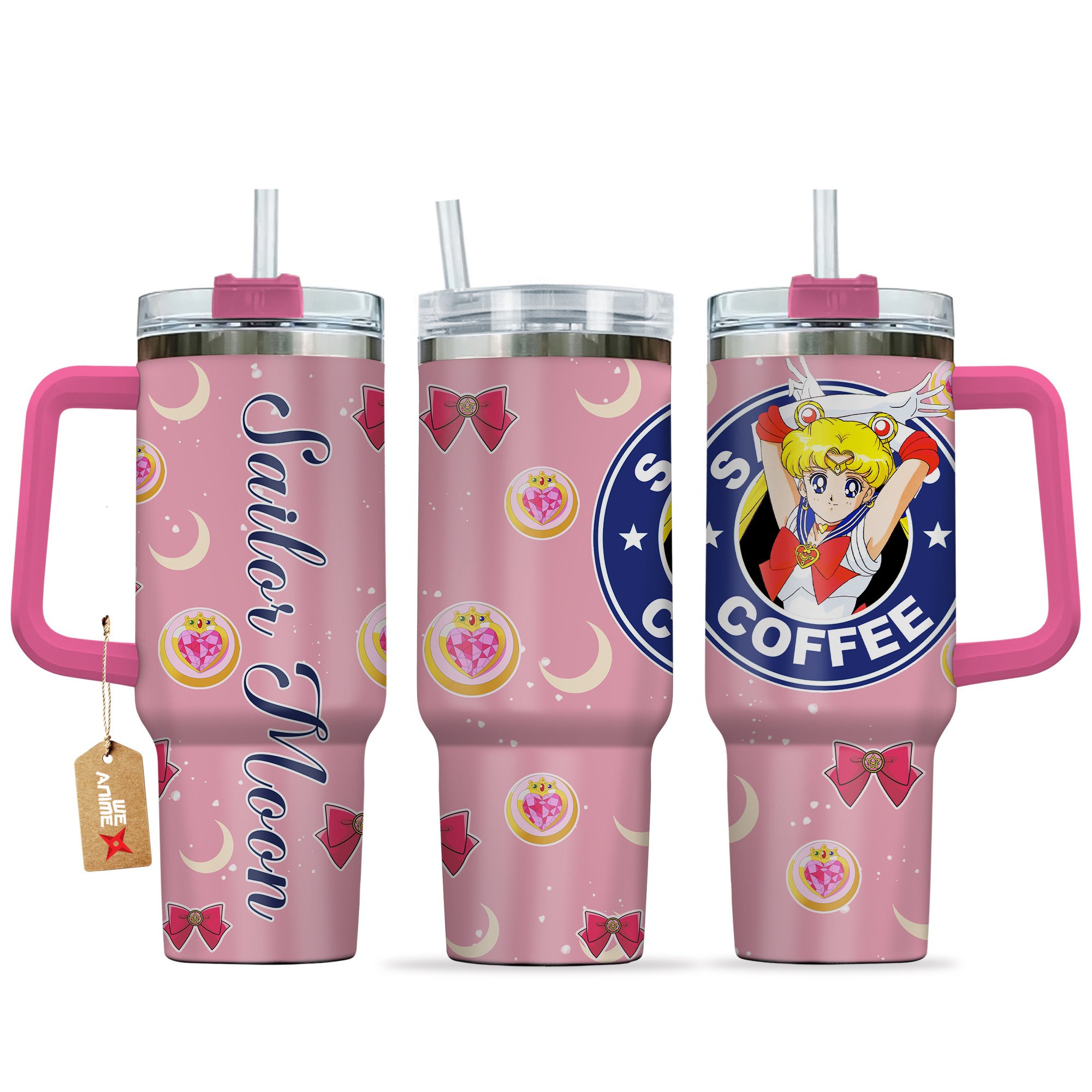 Hydratemerch Sailor Moon Sailor Moon Anime Custom Stanley Quencher 40oz Stainless Steel Tumbler With Handle