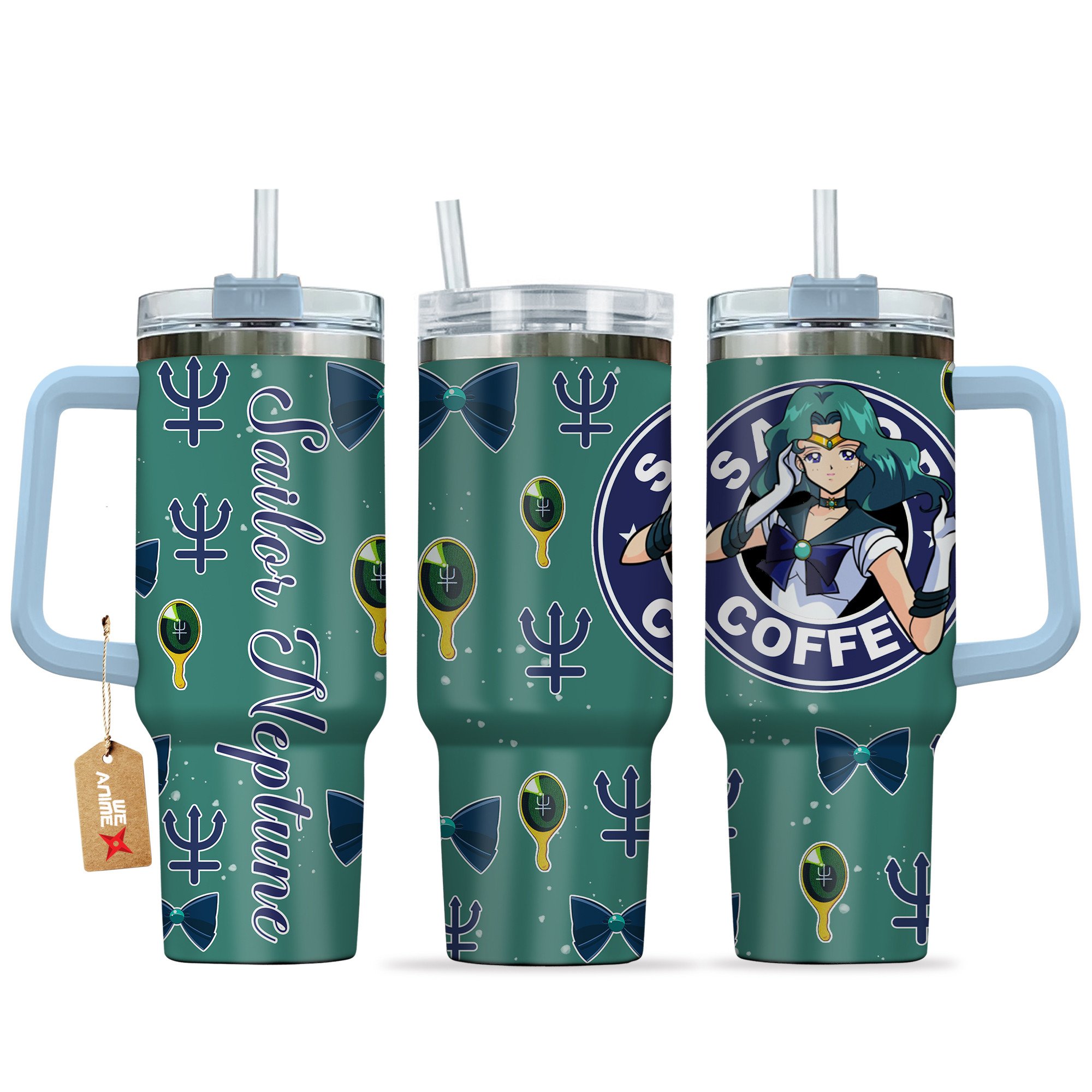 Hydratemerch Sailor Neptune Sailor Moon Anime Custom Stanley Quencher 40oz Stainless Steel Tumbler With Handle