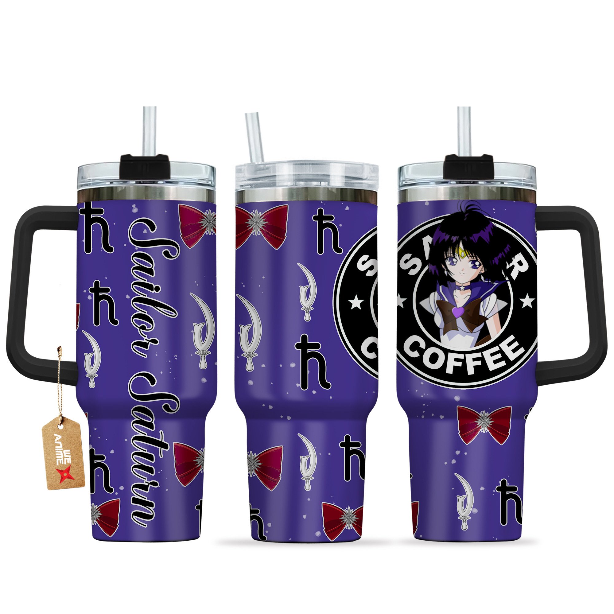 Hydratemerch Sailor Saturn Sailor Moon Anime Custom Stanley Quencher 40oz Stainless Steel Tumbler With Handle