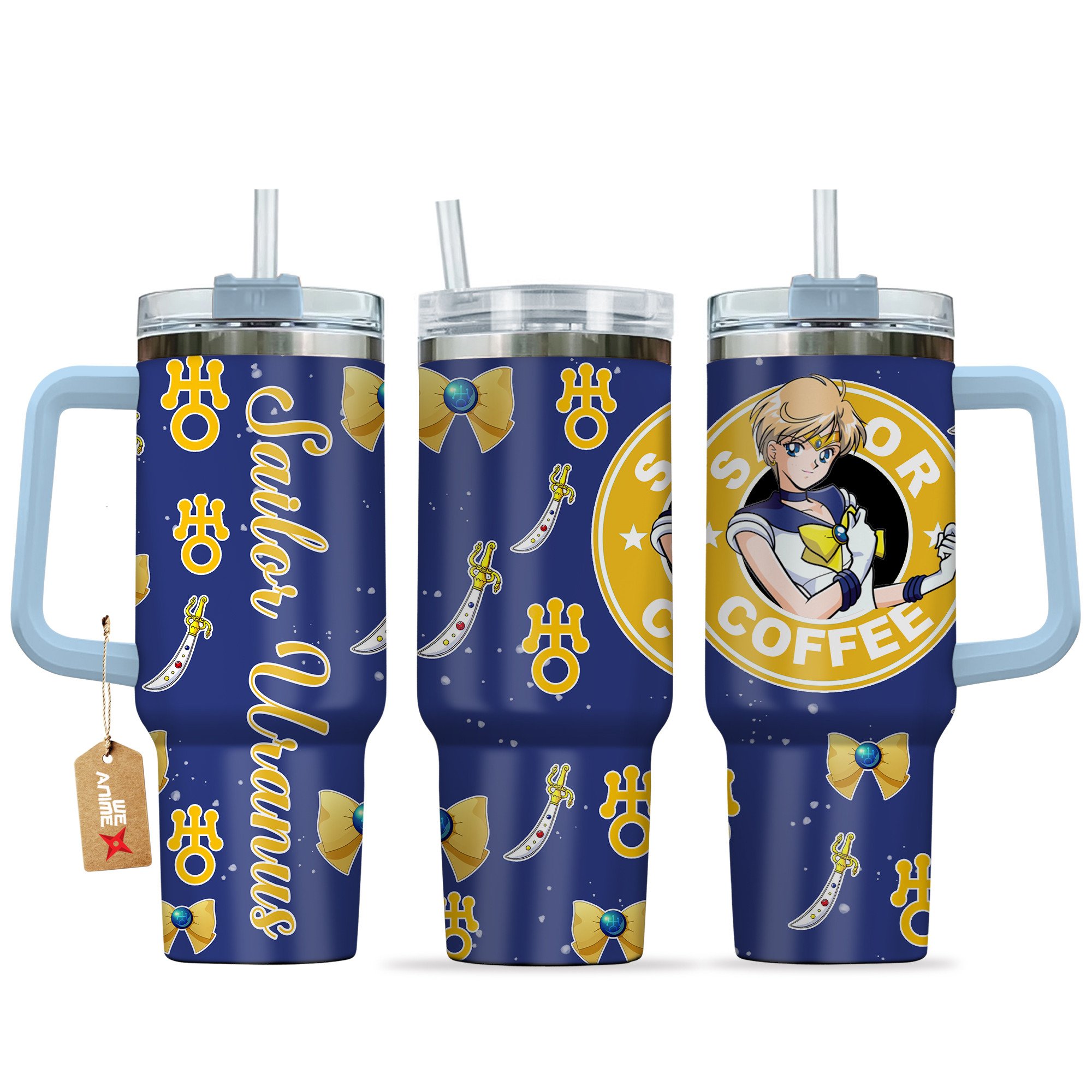 Hydratemerch Sailor Uranus Sailor Moon Anime Custom Stanley Quencher 40oz Stainless Steel Tumbler With Handle