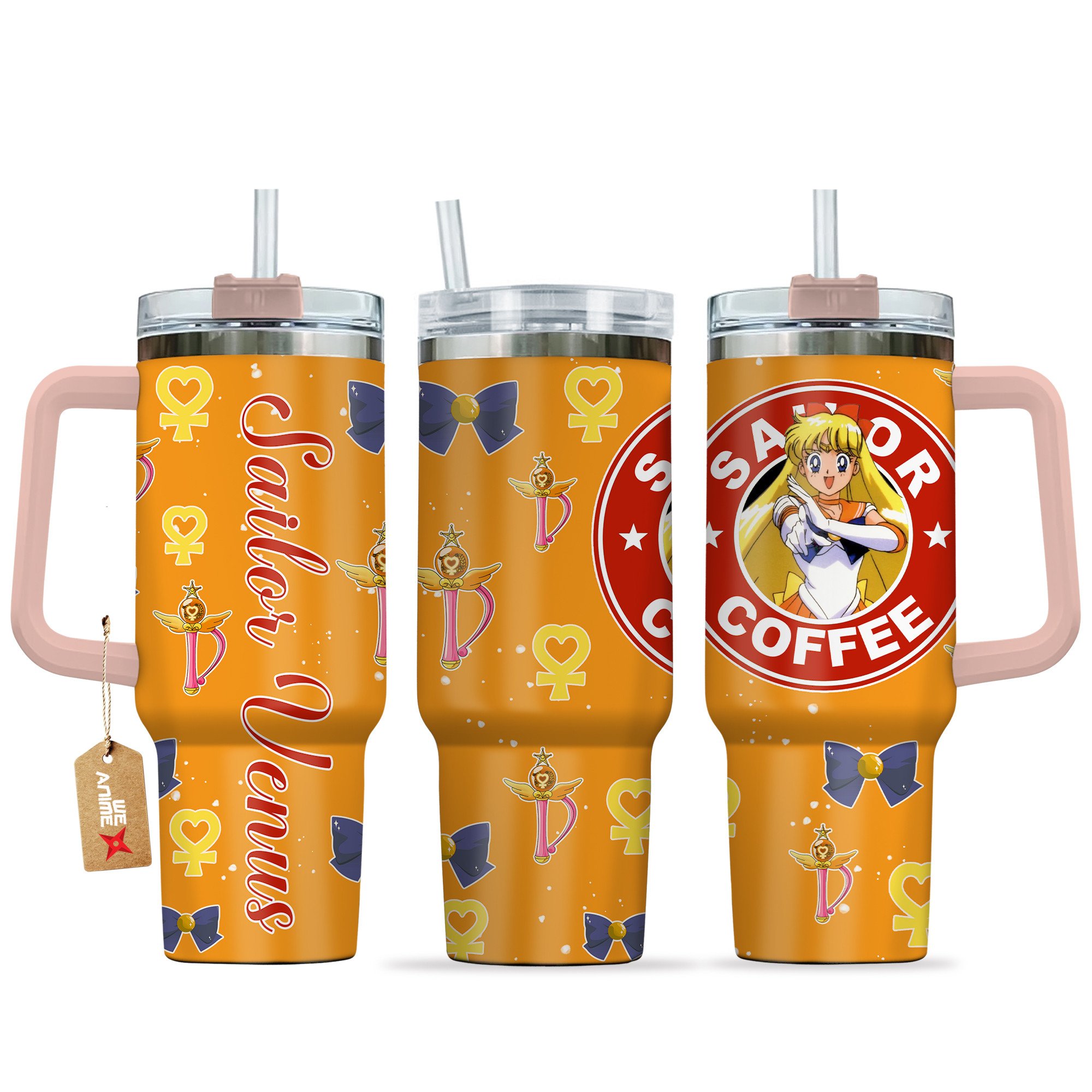 Hydratemerch Sailor Venus Sailor Moon Anime Custom Stanley Quencher 40oz Stainless Steel Tumbler With Handle