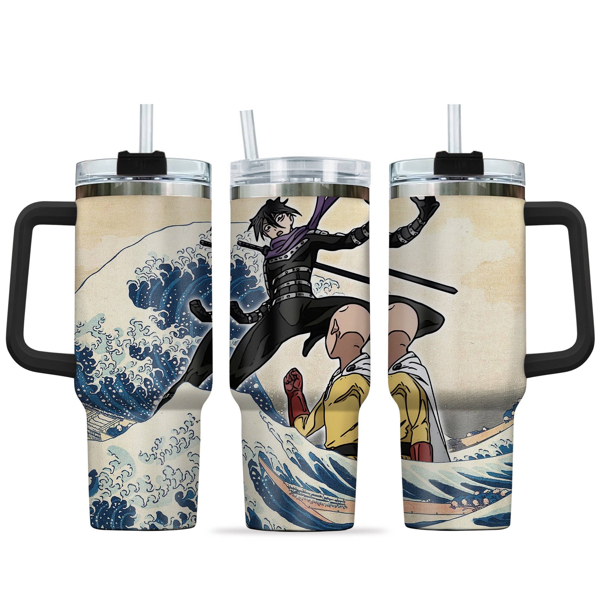 Hydratemerch Saitama x Sonic Anime Custom Stanley Quencher 40oz Stainless Steel Tumbler With Handle