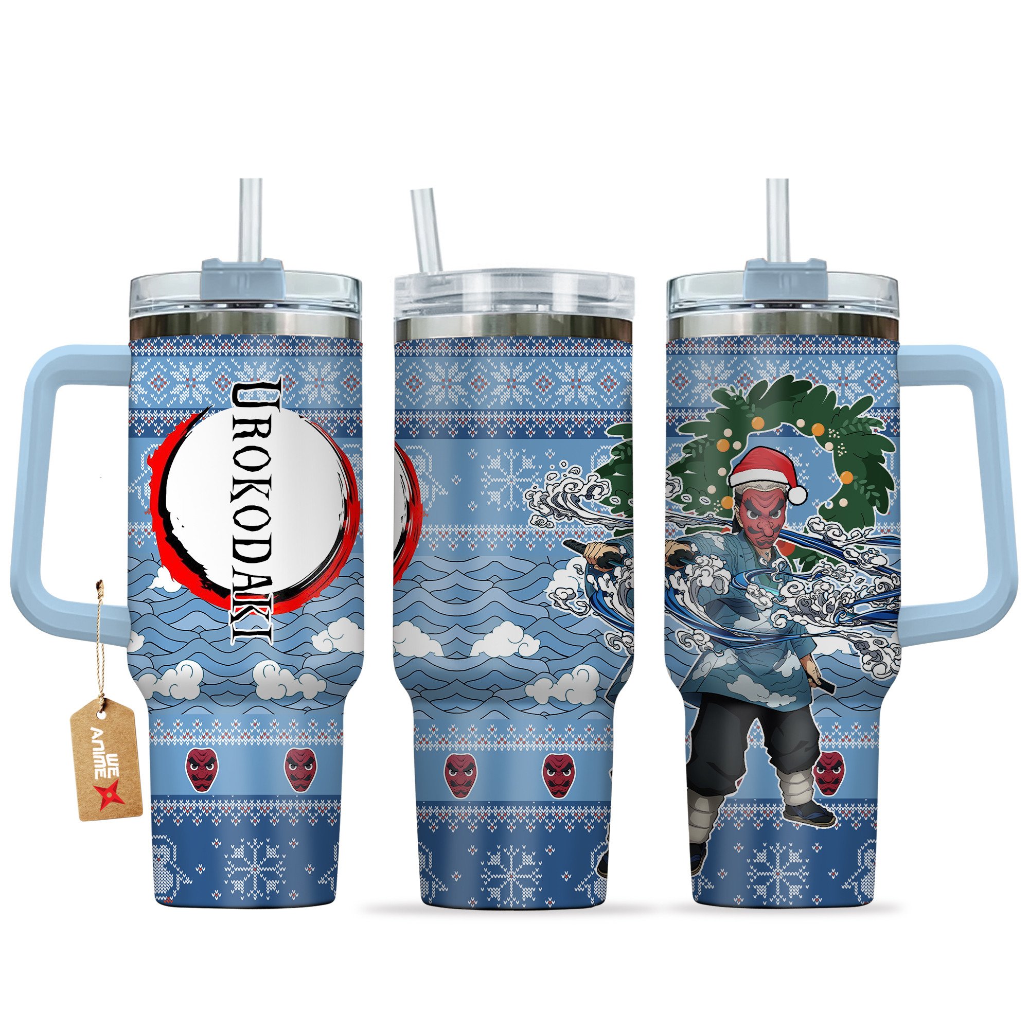 Hydratemerch Sakonji Urokodaki Demon Slayer Anime Custom Stanley Quencher 40oz Stainless Steel Tumbler With Handle