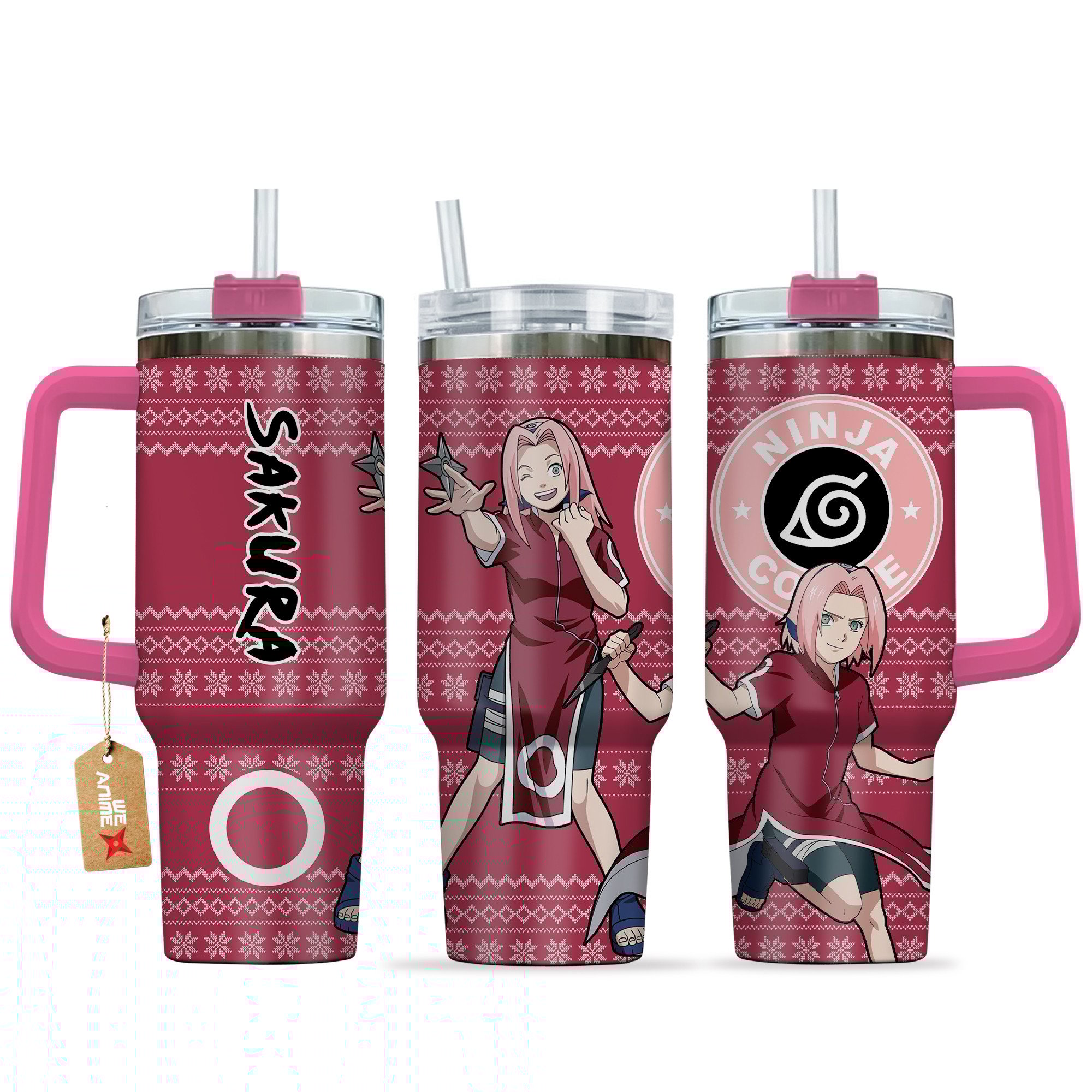 Hydratemerch Sakura Haruno Naruto Anime Custom Stanley Quencher 40oz Stainless Steel Tumbler With Handle