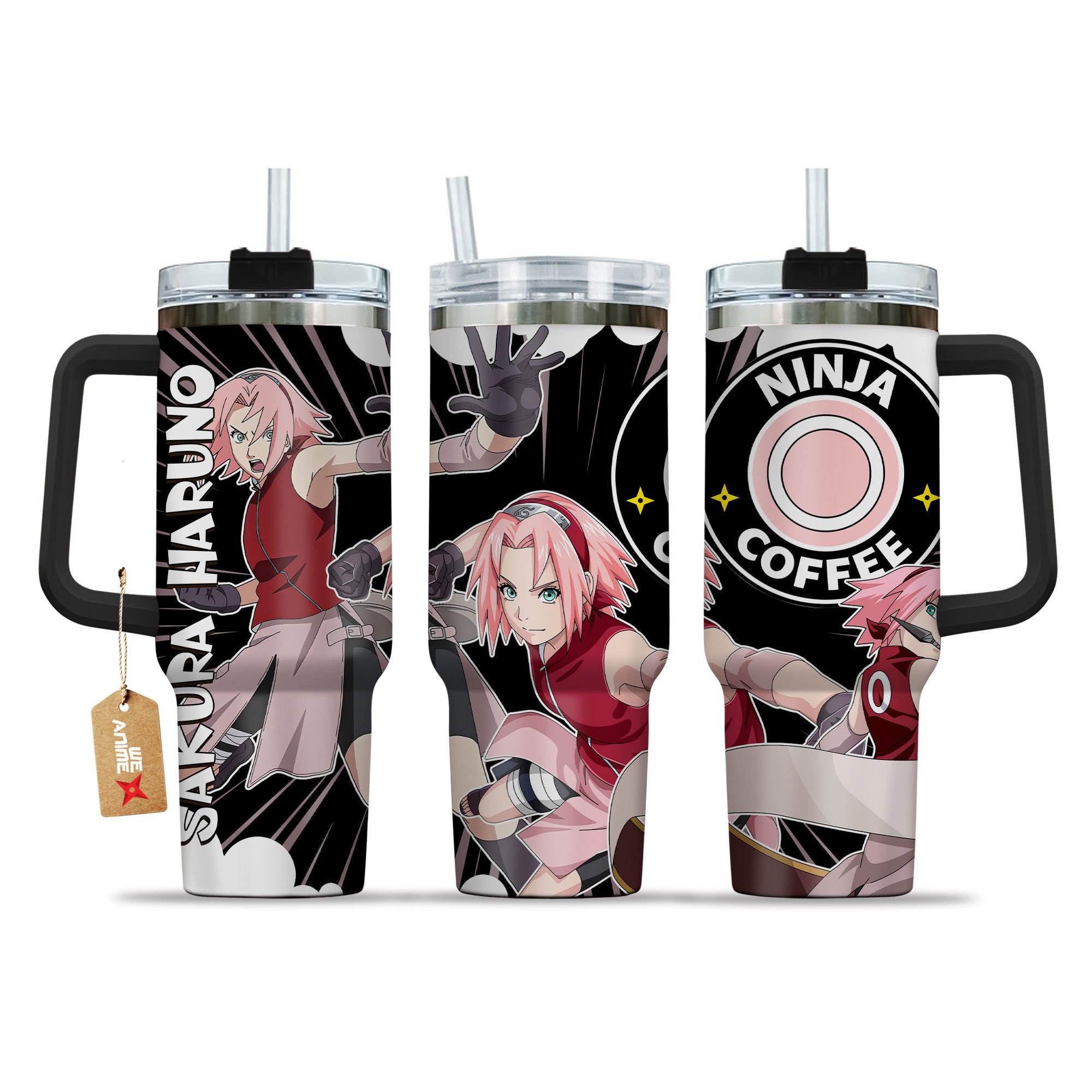 Hydratemerch Sakura Haruno Naruto Anime Custom Stanley Quencher 40oz Stainless Steel Tumbler With Handle