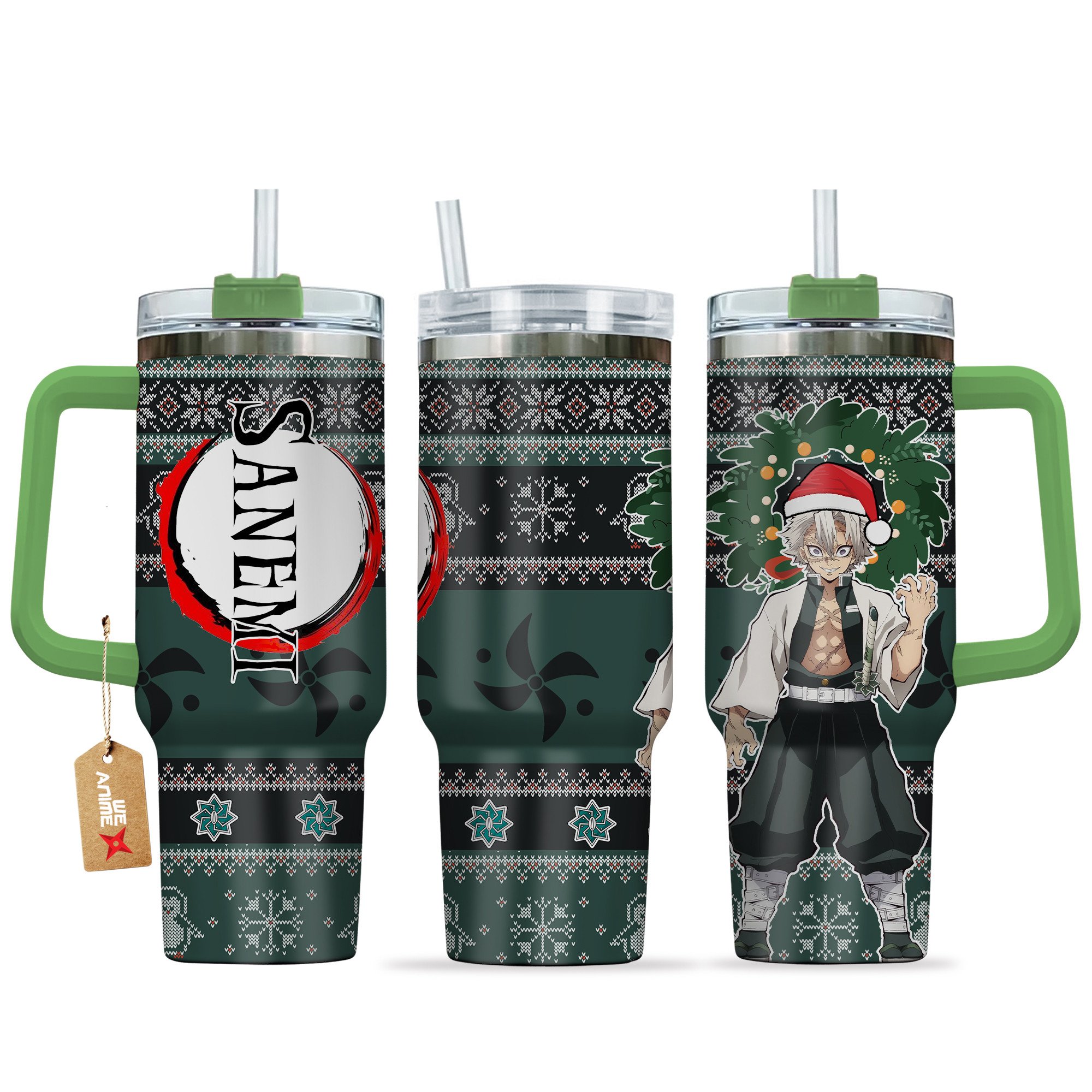 Hydratemerch Sanemi Shinazugawa Demon Slayer Anime Custom Stanley Quencher 40oz Stainless Steel Tumbler With Handle
