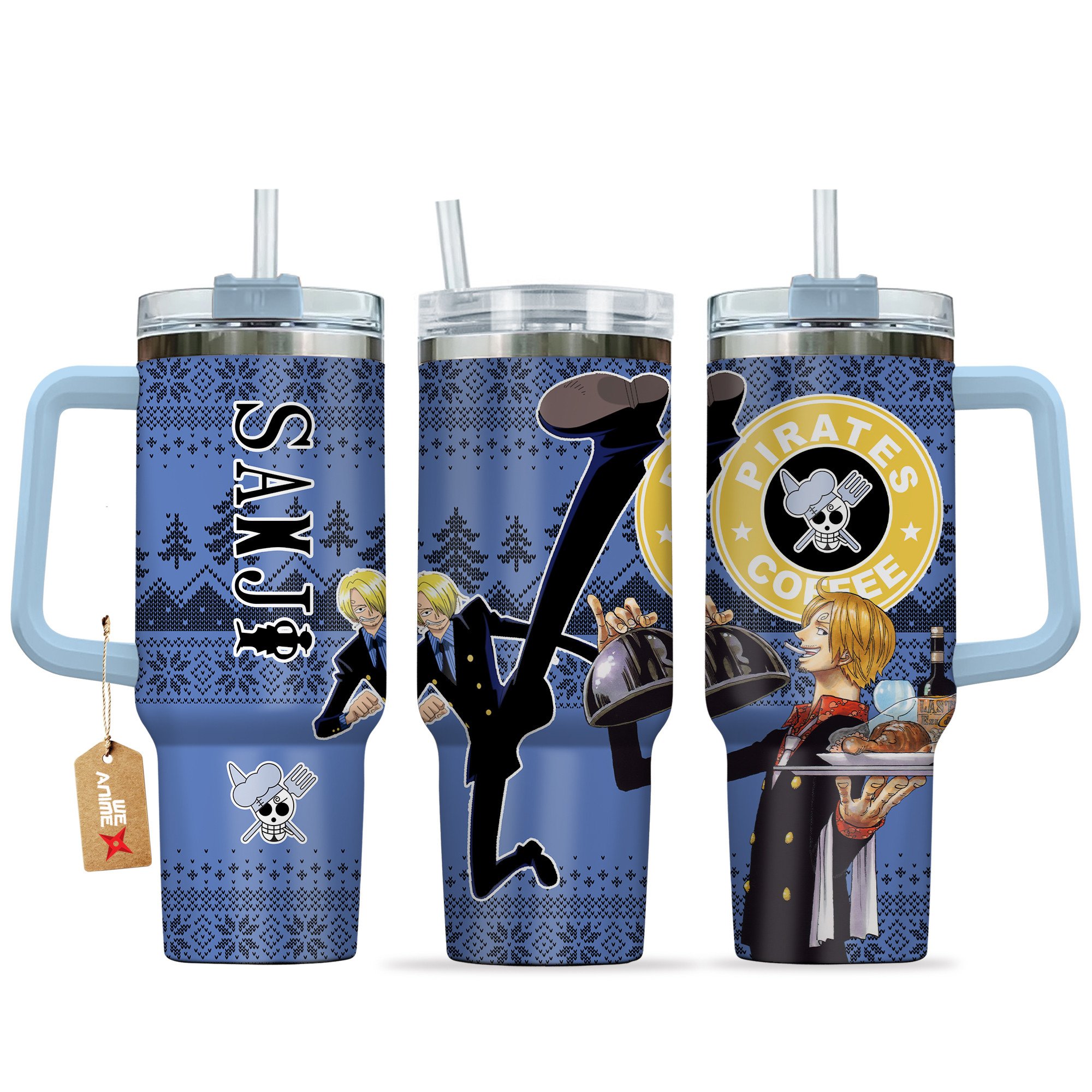 Hydratemerch Sanji One Piece Anime Custom Stanley Quencher 40oz Stainless Steel Tumbler With Handle