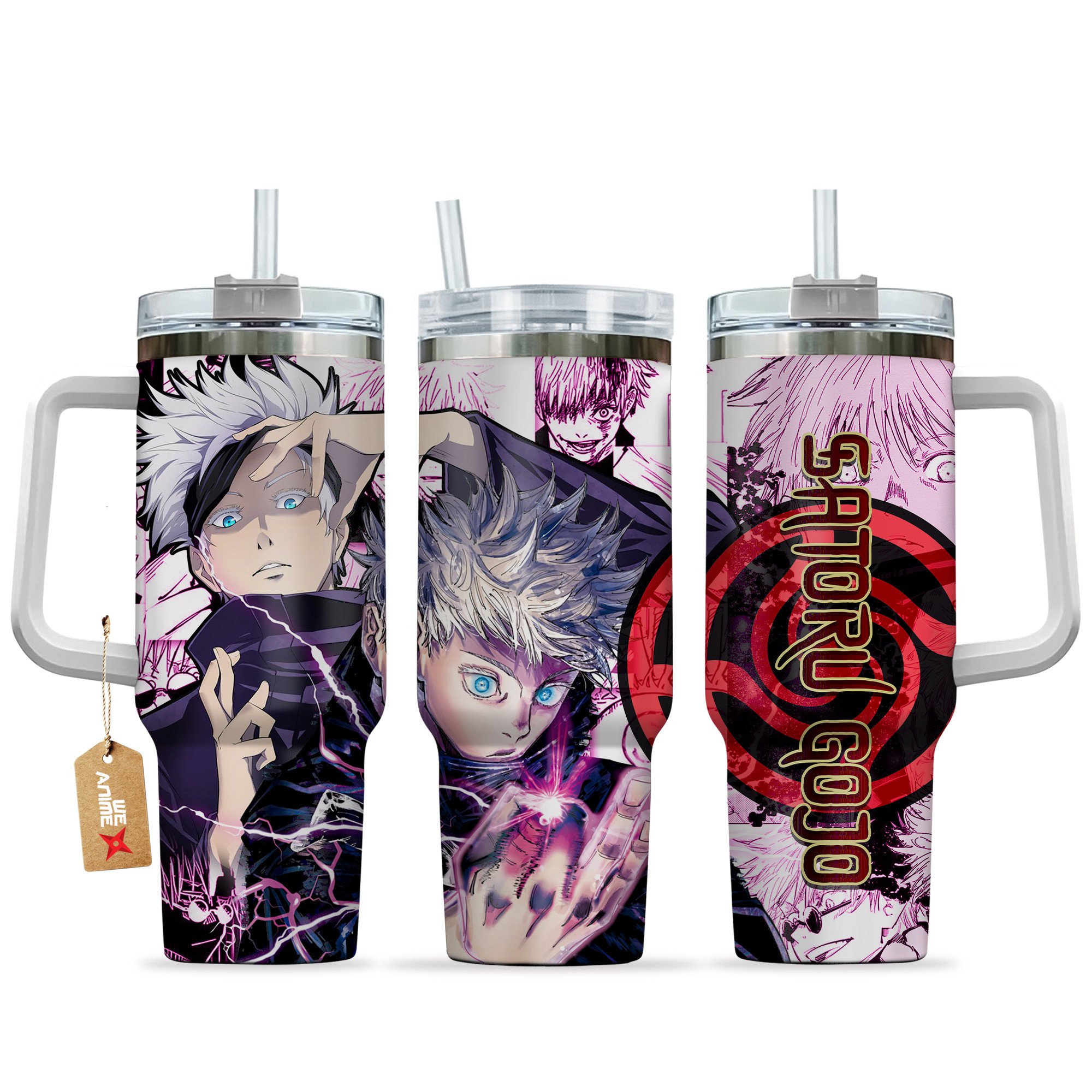 Hydratemerch Satoru Gojo Jujutsu Kaisen Anime Custom Stanley Quencher 40oz Stainless Steel Tumbler With Handle