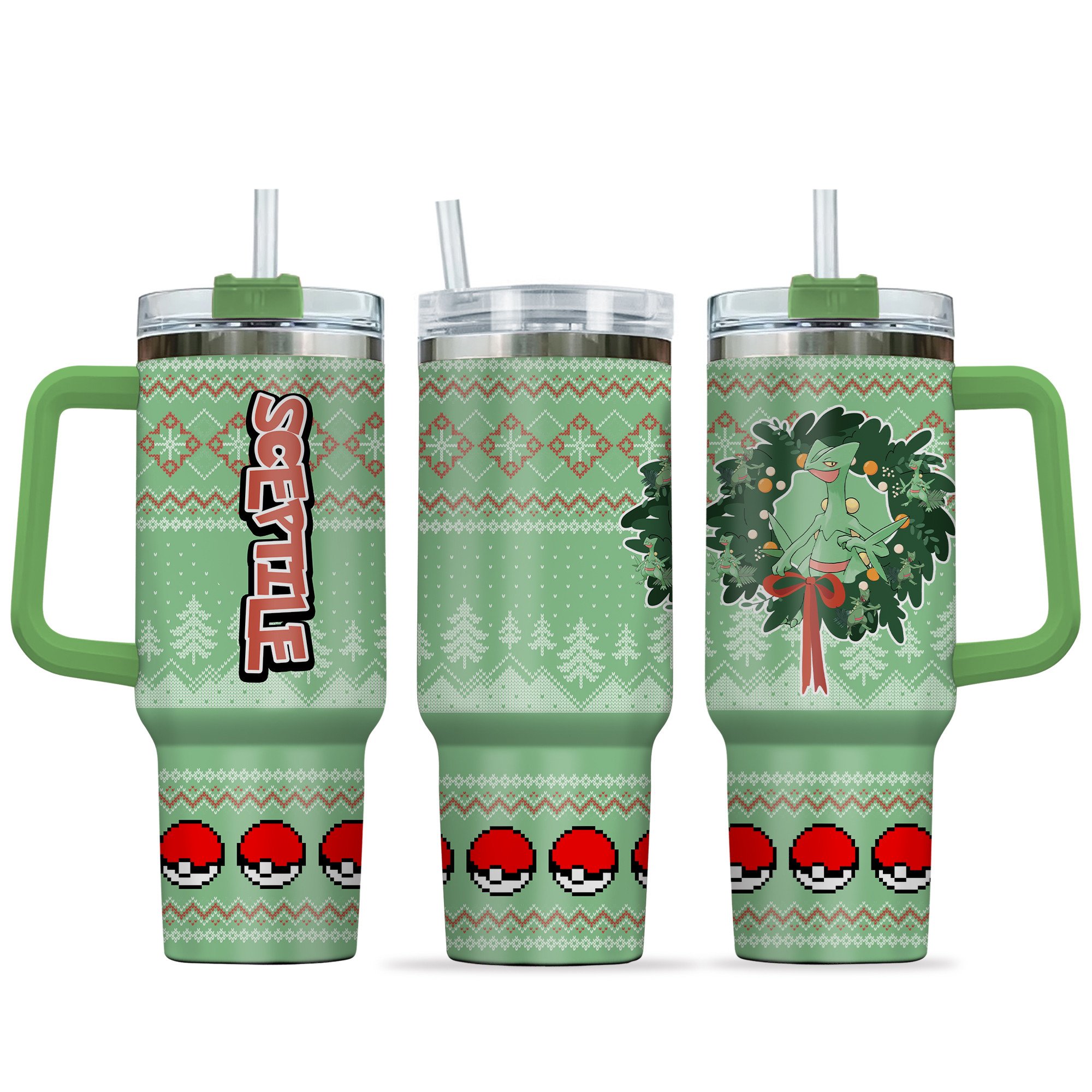 Hydratemerch Sceptile Pokemon Anime Custom Stanley Quencher 40oz Stainless Steel Tumbler With Handle