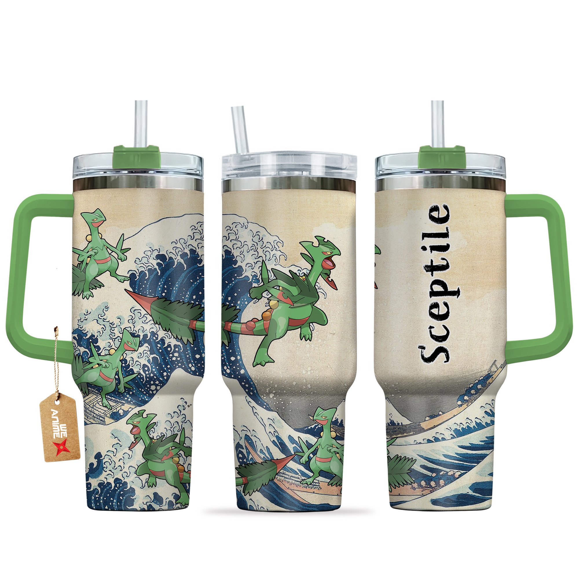 Hydratemerch Sceptile Pokemon Anime Custom Stanley Quencher 40oz Stainless Steel Tumbler With Handle