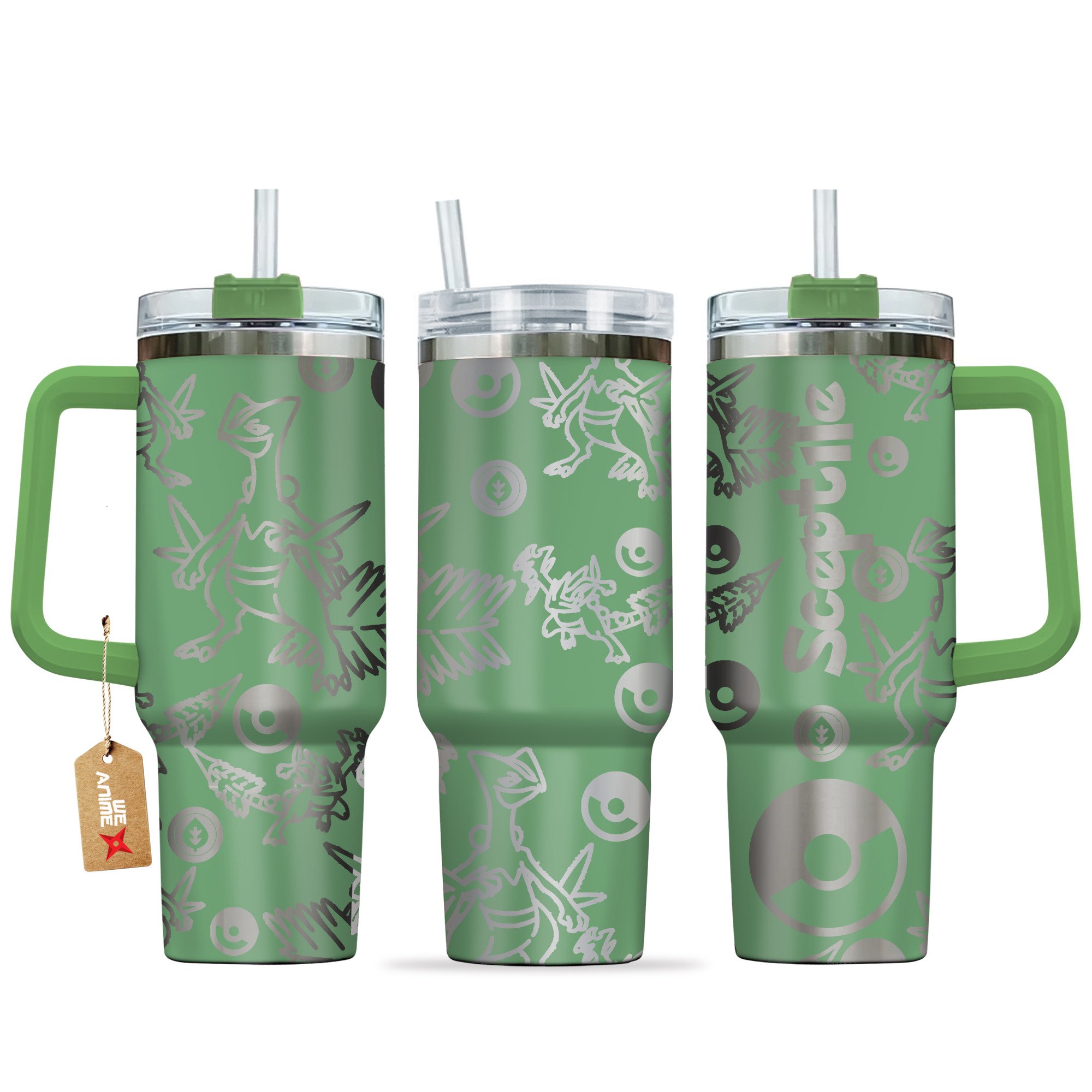 Hydratemerch Sceptile Pokemon Anime Custom Stanley Quencher 40oz Stainless Steel Tumbler With Handle