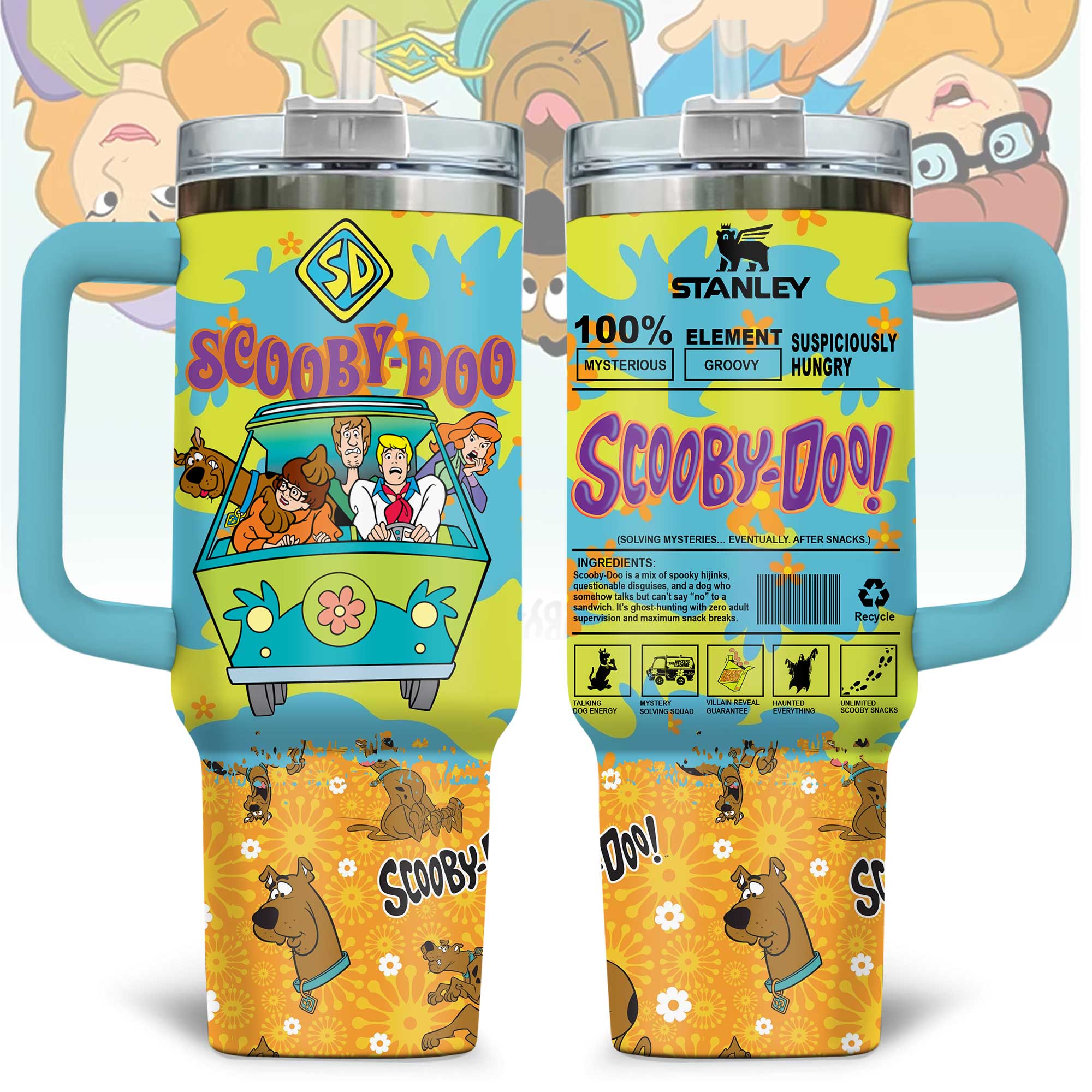 Hydratemerch Scooby-Doo Cartoon Custom Stanley Quencher 40oz Stainless Steel Tumbler With Handle