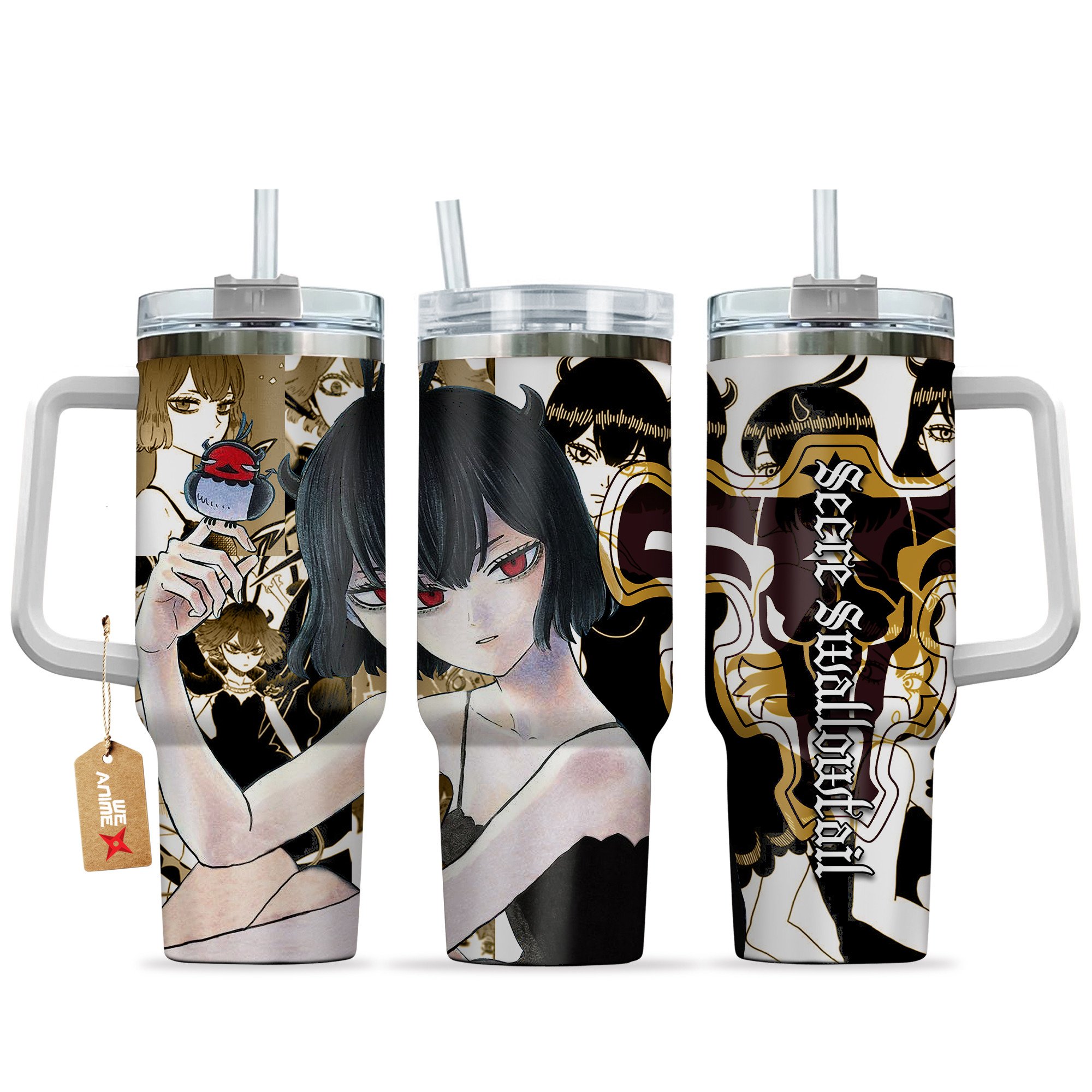 Hydratemerch Secre Swallowtail (Nero) Black Clover Anime Custom Stanley Quencher 40oz Stainless Steel Tumbler With Handle