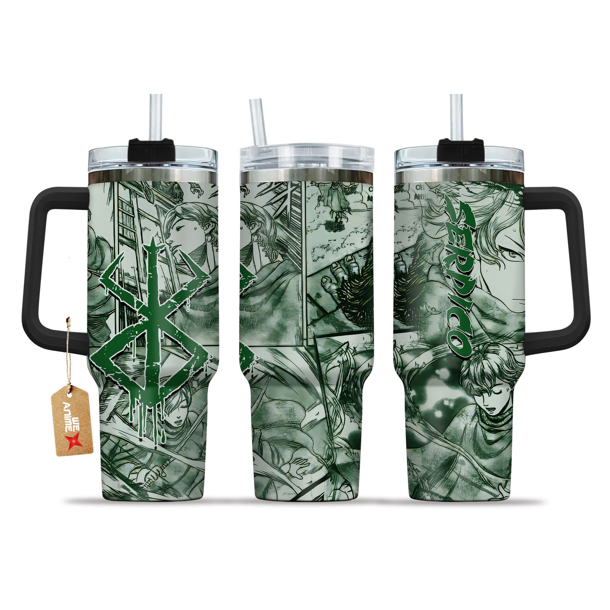 Hydratemerch Serpico Berserk Anime Custom Stanley Quencher 40oz Stainless Steel Tumbler With Handle