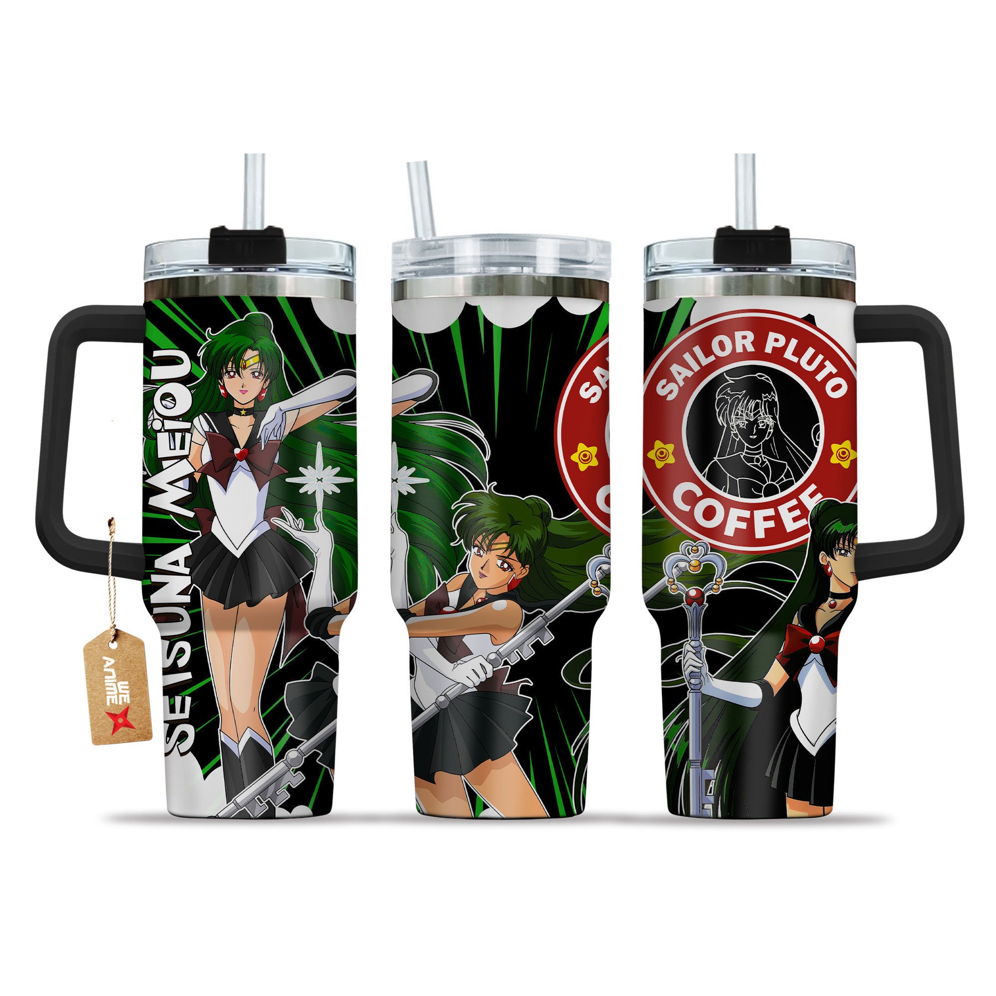 Hydratemerch Setsuna Meiou Sailor Moon Anime Custom Stanley Quencher 40oz Stainless Steel Tumbler With Handle