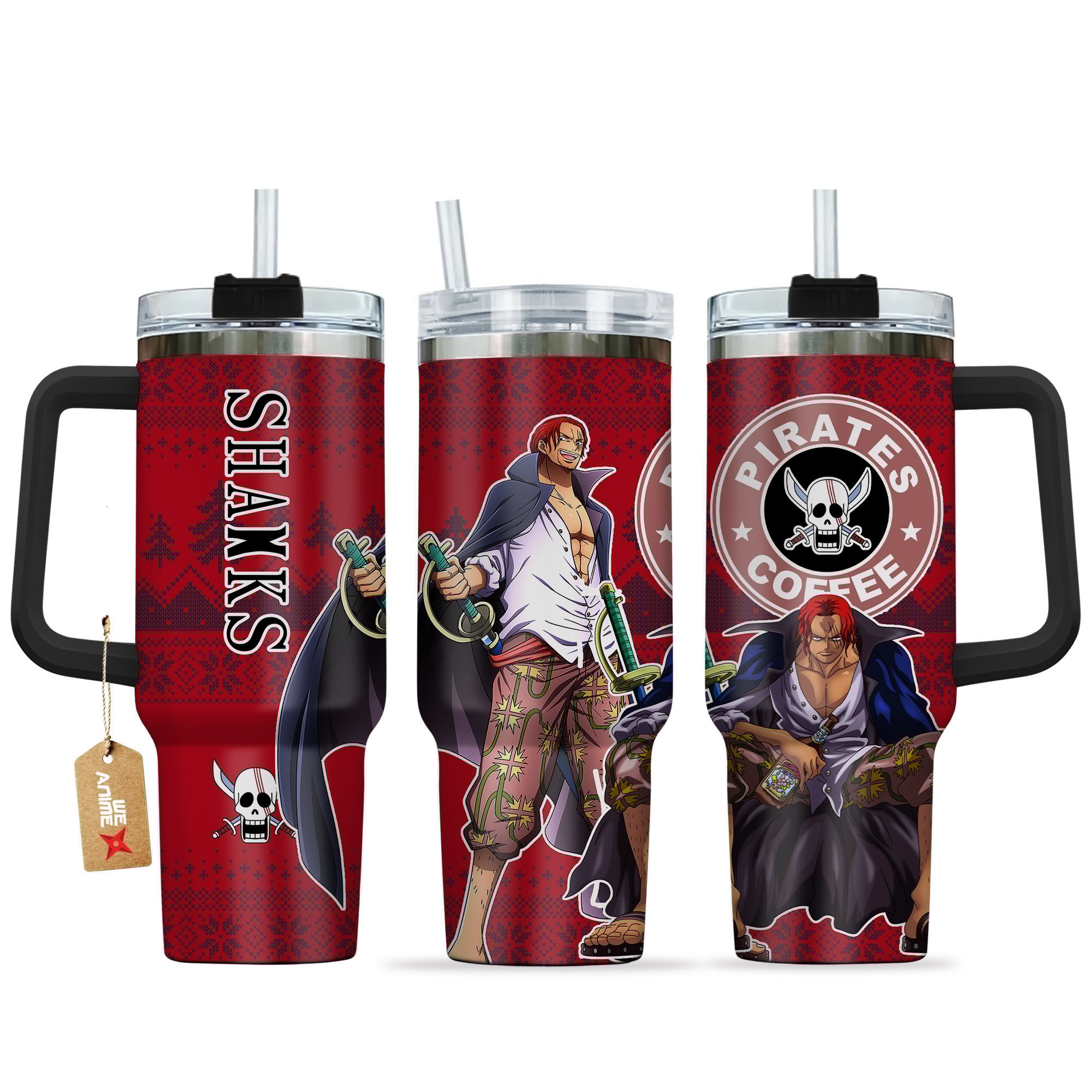 Hydratemerch Shanks One Piece Anime Custom Stanley Quencher 40oz Stainless Steel Tumbler With Handle