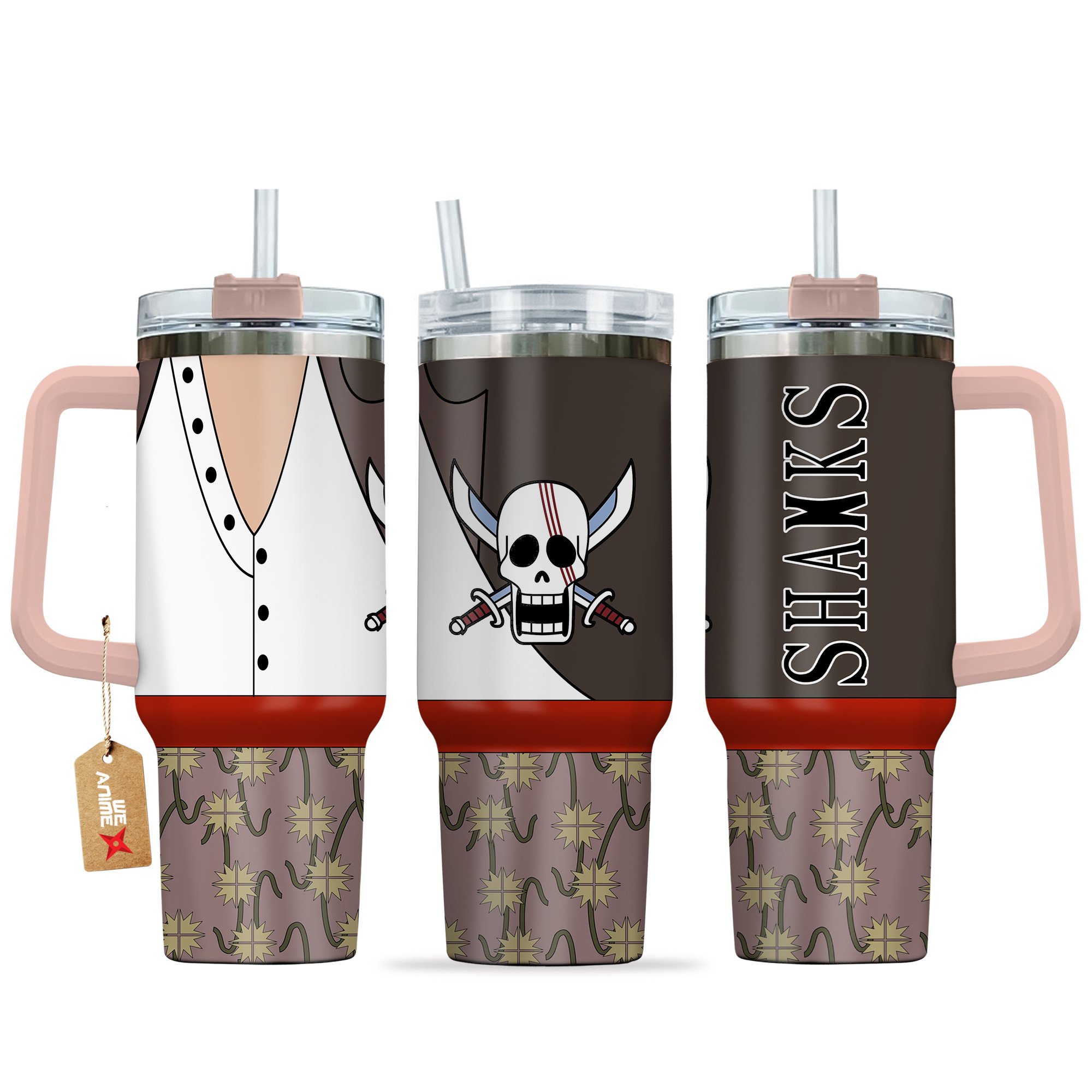 Hydratemerch Shanks One Piece Anime Custom Stanley Quencher 40oz Stainless Steel Tumbler With Handle