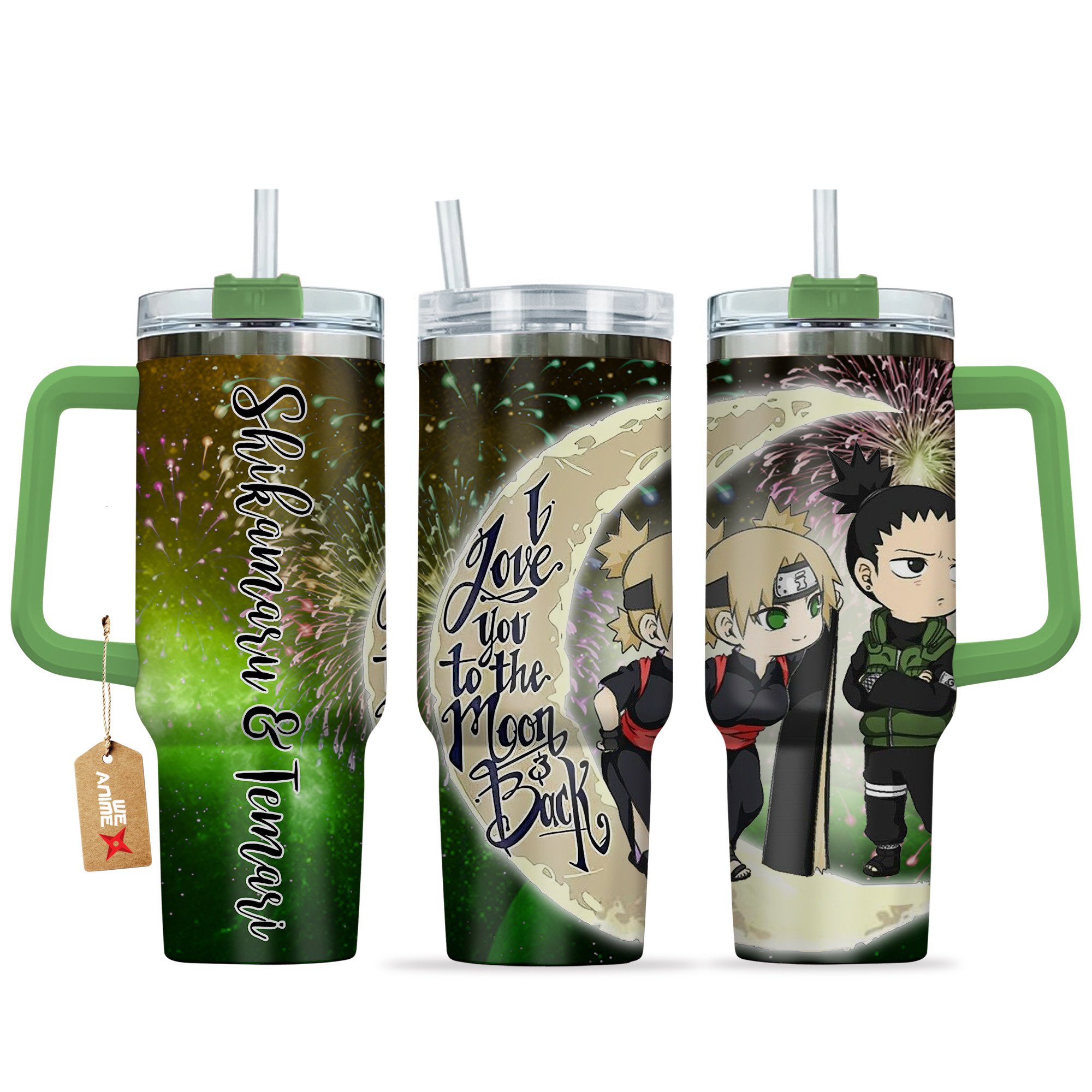 Hydratemerch Shikamaru Nara & Temari Naruto Anime Valentine Custom Stanley Quencher 40oz Stainless Steel Tumbler With Handle