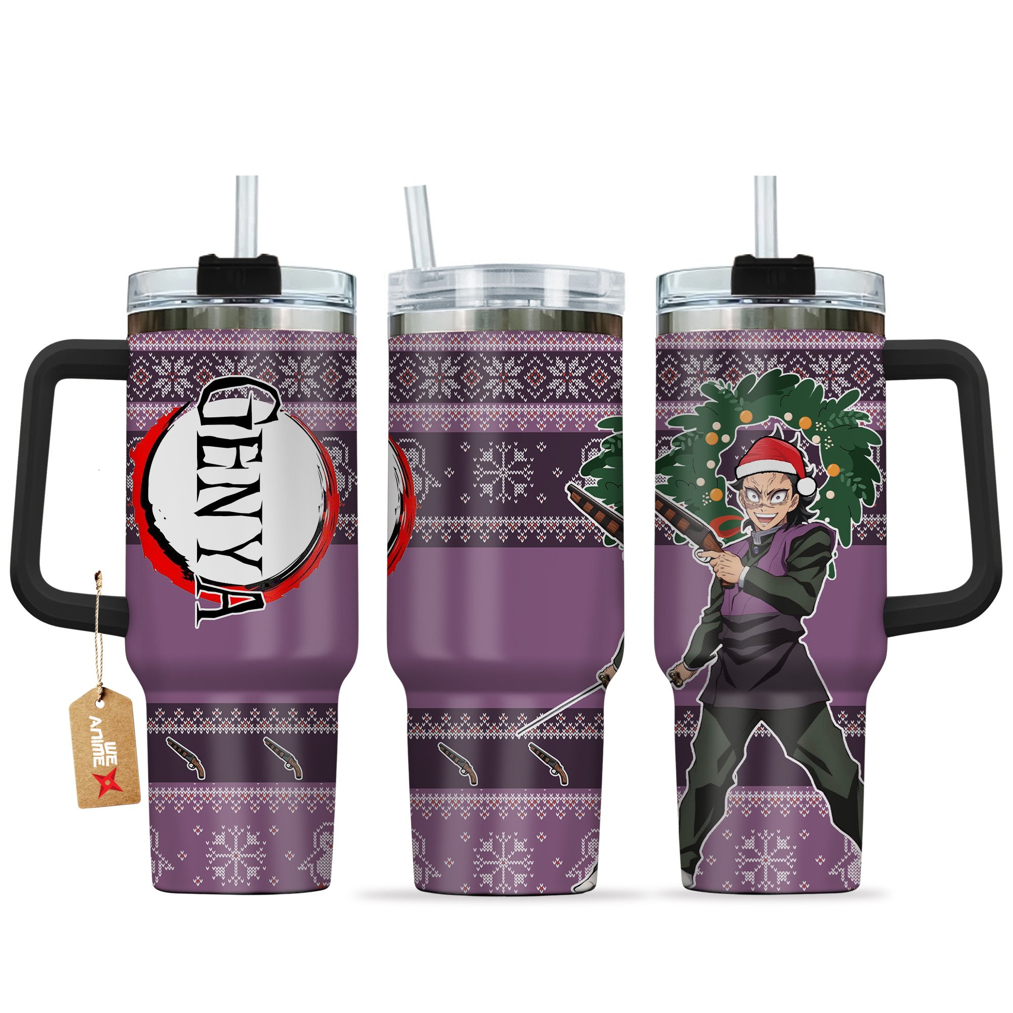 Hydratemerch Shinazugawa Genya Demon Slayer Anime Custom Stanley Quencher 40oz Stainless Steel Tumbler With Handle