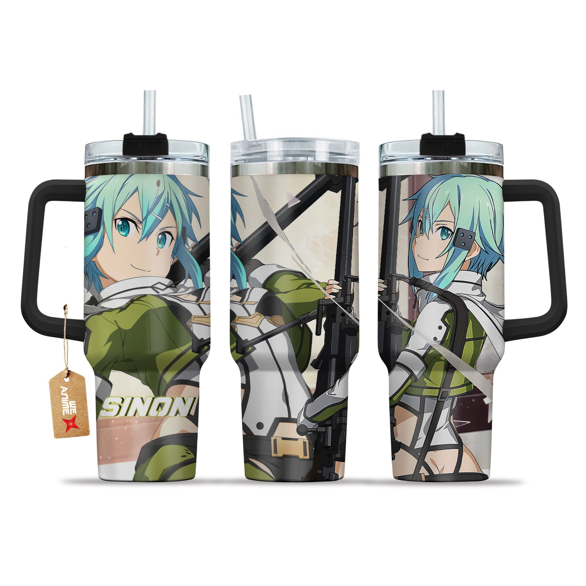 Hydratemerch Shino Asada (Sinon) Sword Art Online Anime Custom Stanley Quencher 40oz Stainless Steel Tumbler With Handle