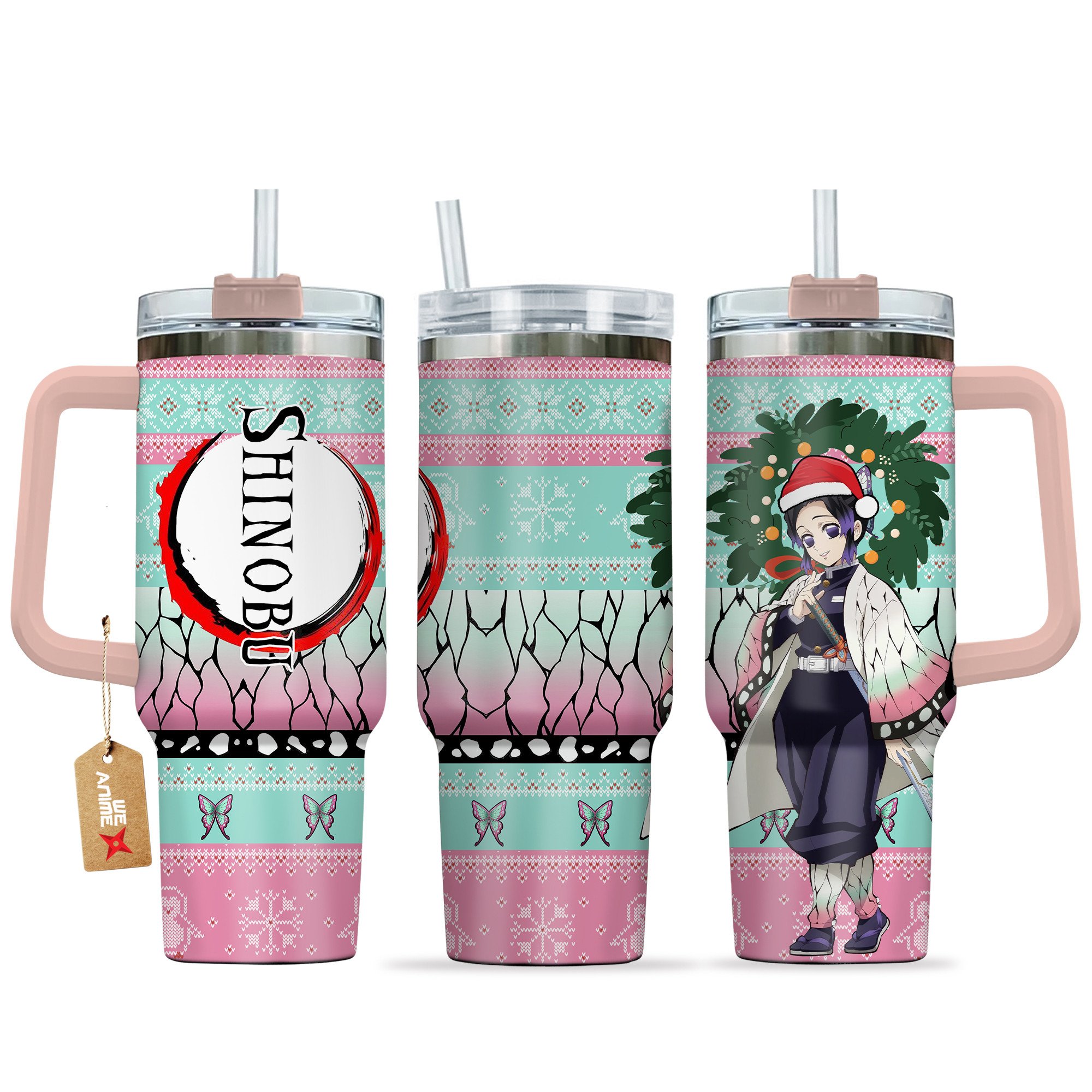 Hydratemerch Shinobu Kocho Demon Slayer Anime Custom Stanley Quencher 40oz Stainless Steel Tumbler With Handle
