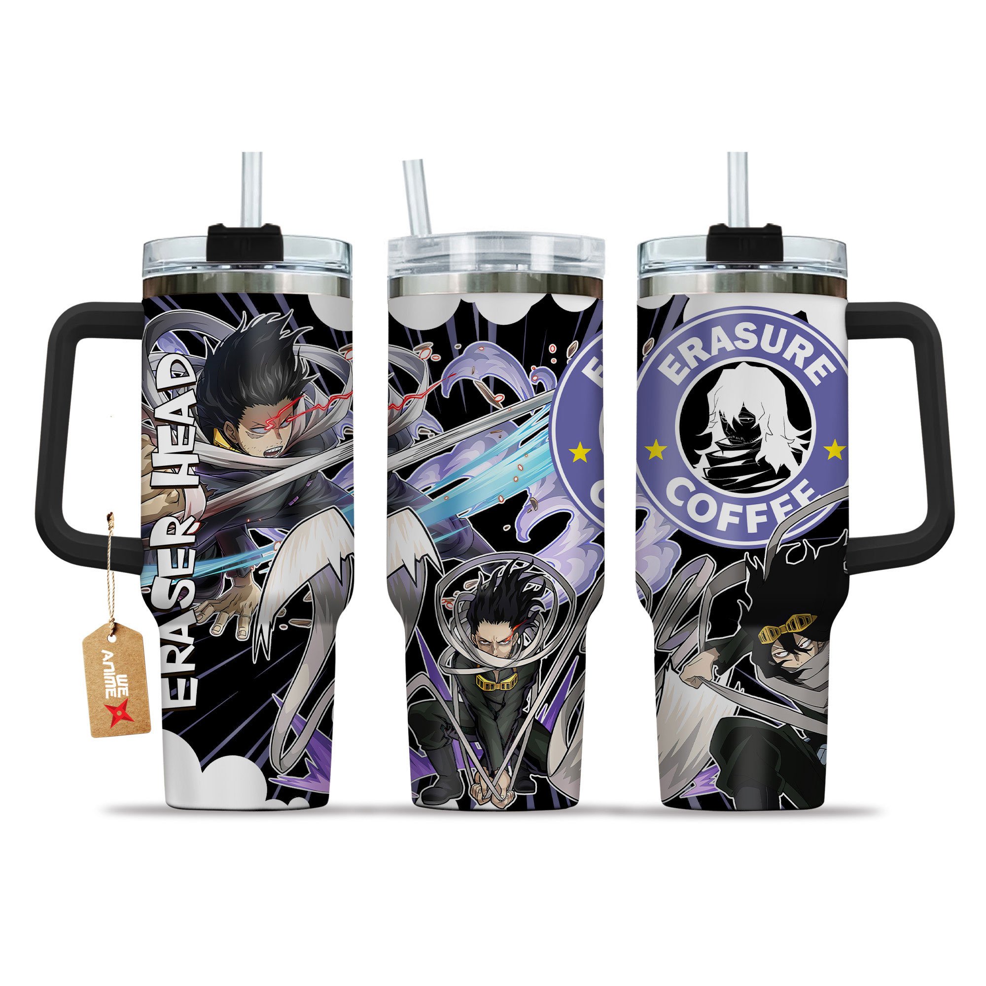 Hydratemerch Shota Aizawa (Eraser Head) My Hero Academia Anime Custom Stanley Quencher 40oz Stainless Steel Tumbler With Handle