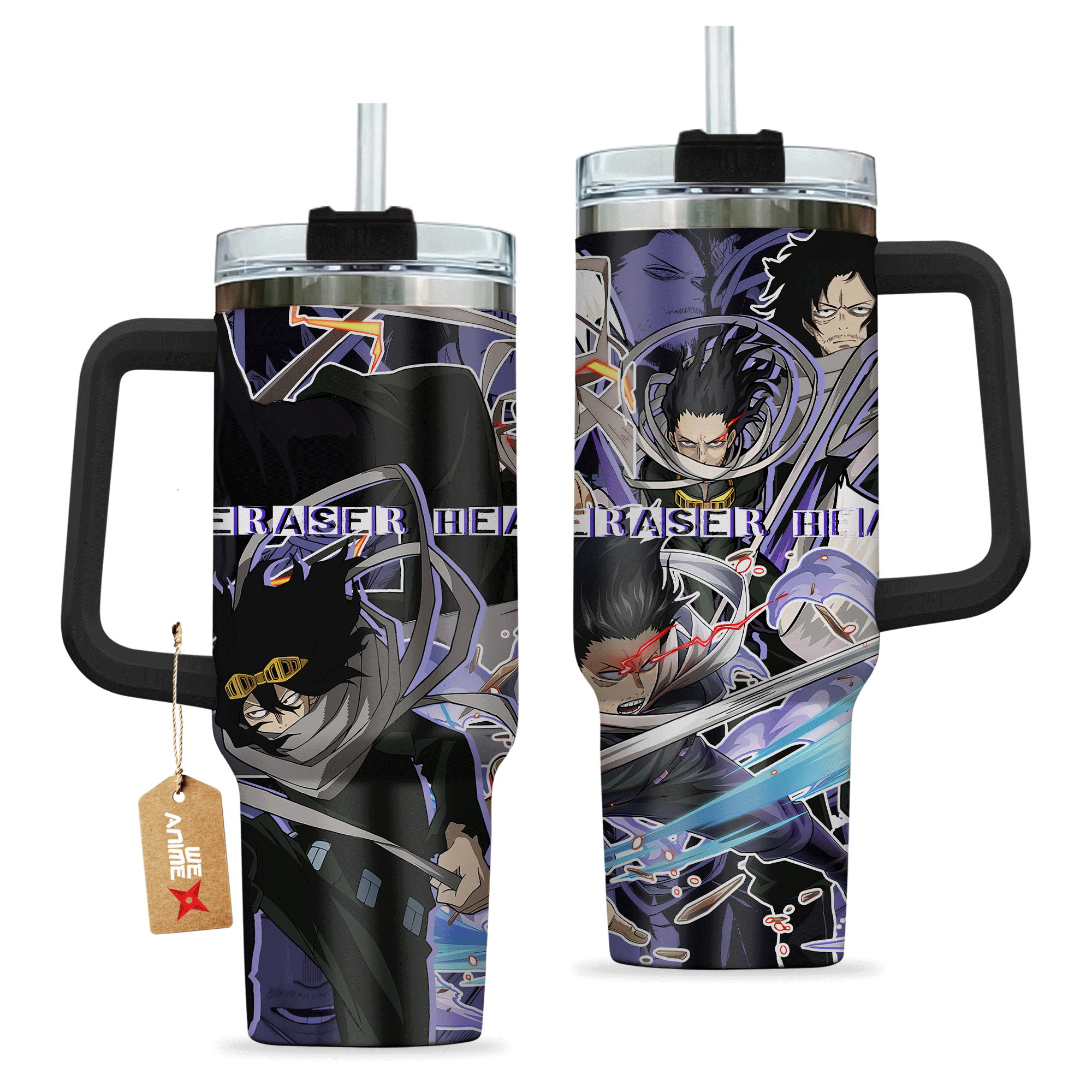 Hydratemerch Shota Aizawa Eraser Head My Hero Academia Anime Custom Stanley Quencher 40oz Stainless Steel Tumbler With Handle