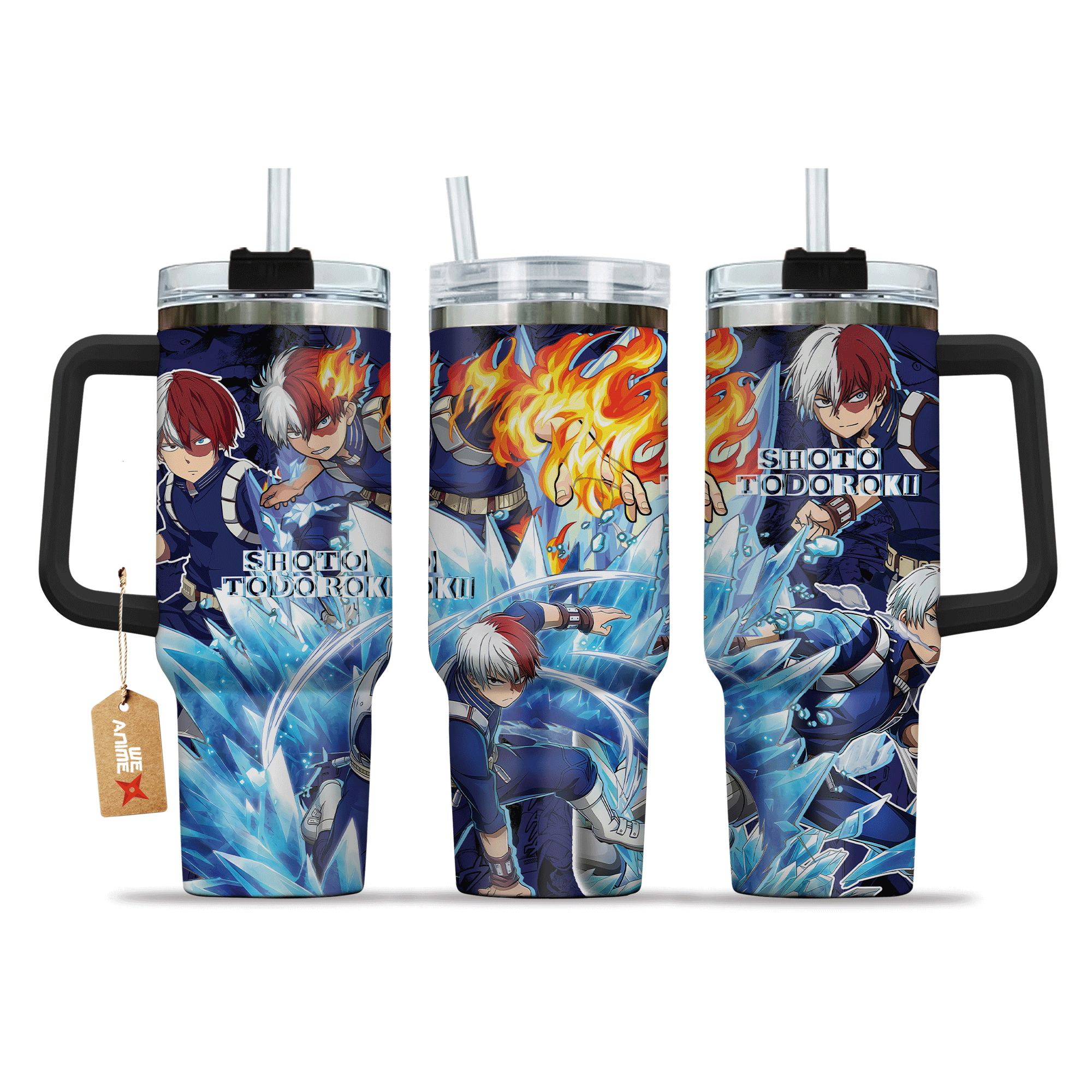 Hydratemerch Shoto Todoroki My Hero Academia Anime Custom Stanley Quencher 40oz Stainless Steel Tumbler With Handle
