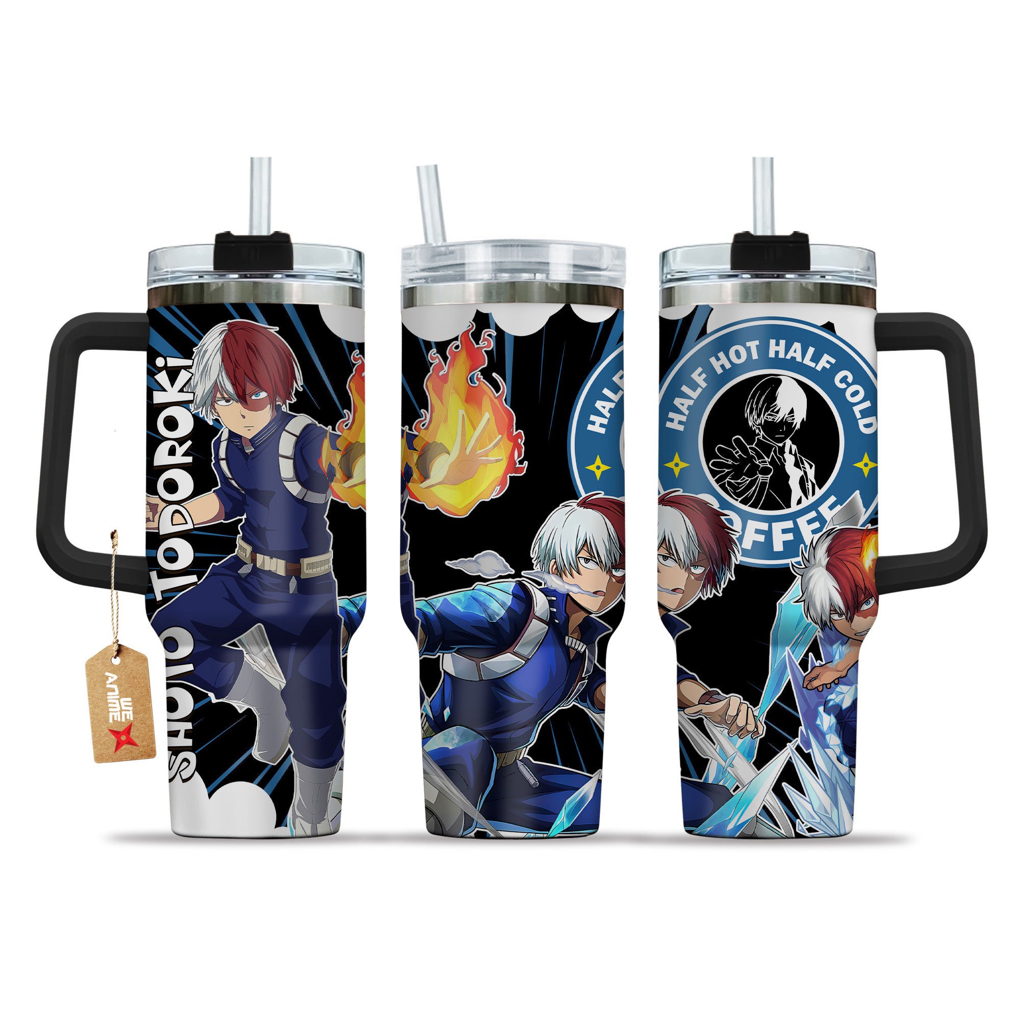 Hydratemerch Shoto Todoroki My Hero Academia Anime Custom Stanley Quencher 40oz Stainless Steel Tumbler With Handle