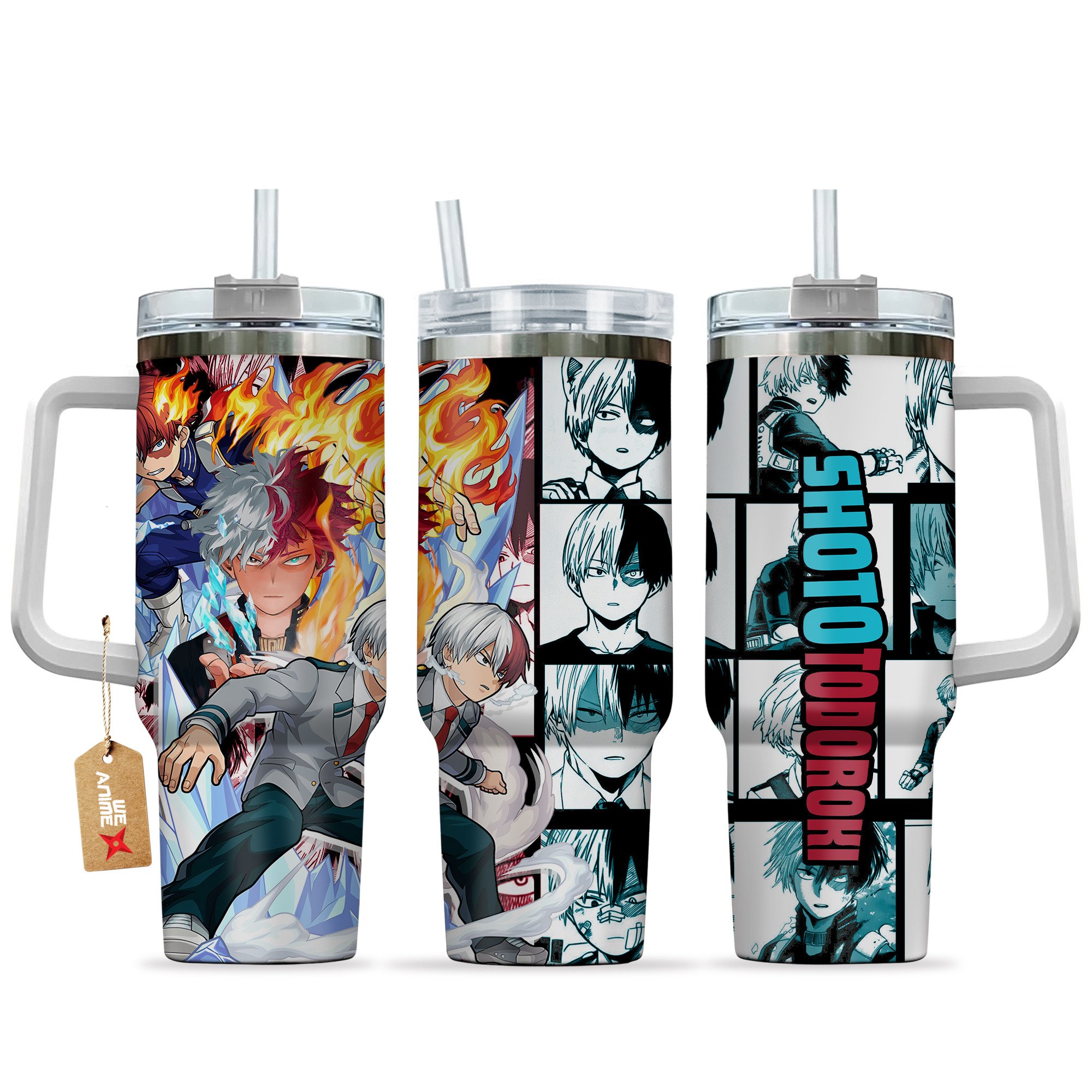 Hydratemerch Shoto Todoroki My Hero Academia Anime Custom Stanley Quencher 40oz Stainless Steel Tumbler With Handle