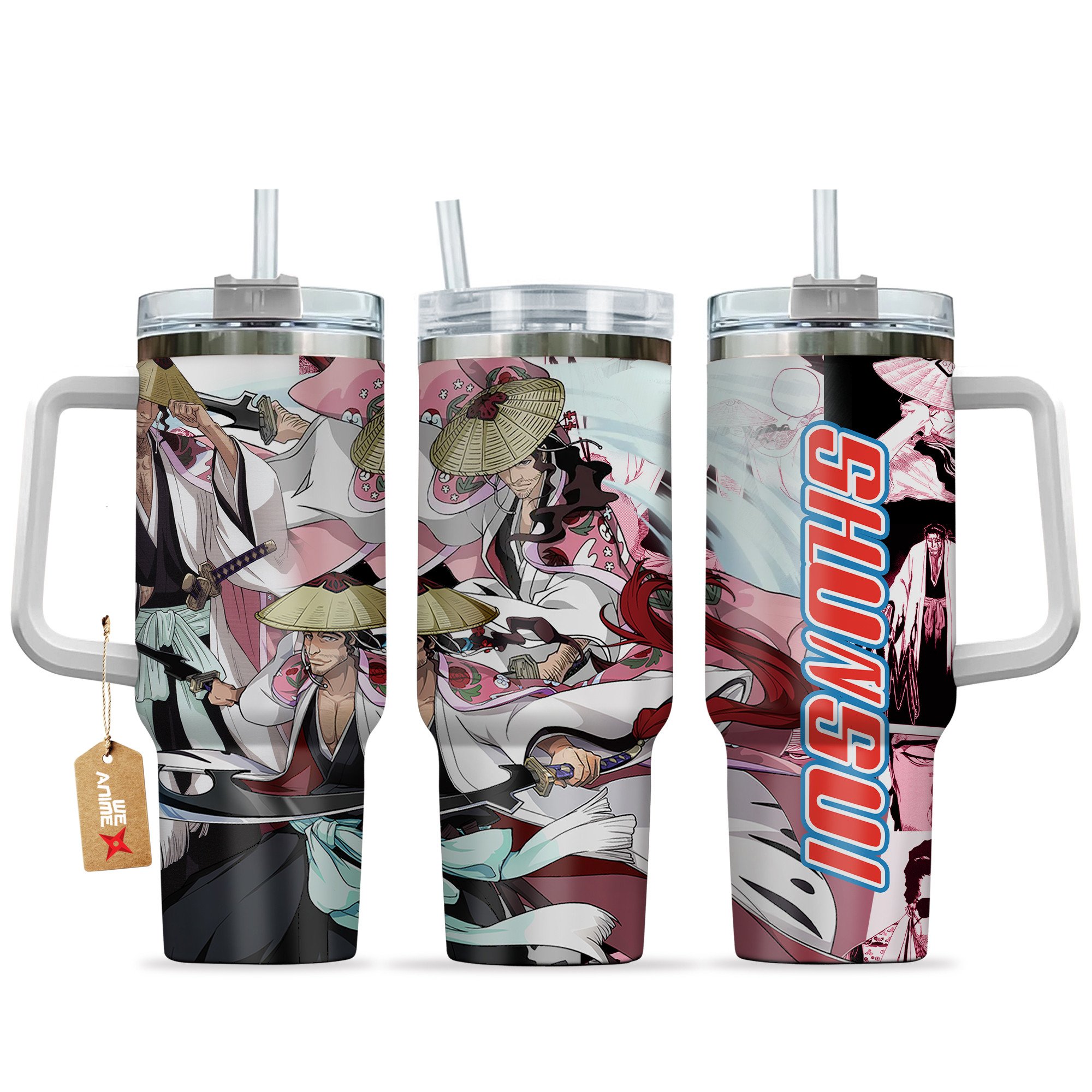 Hydratemerch Shunsui Kyoraku Bleach Anime Custom Stanley Quencher 40oz Stainless Steel Tumbler With Handle