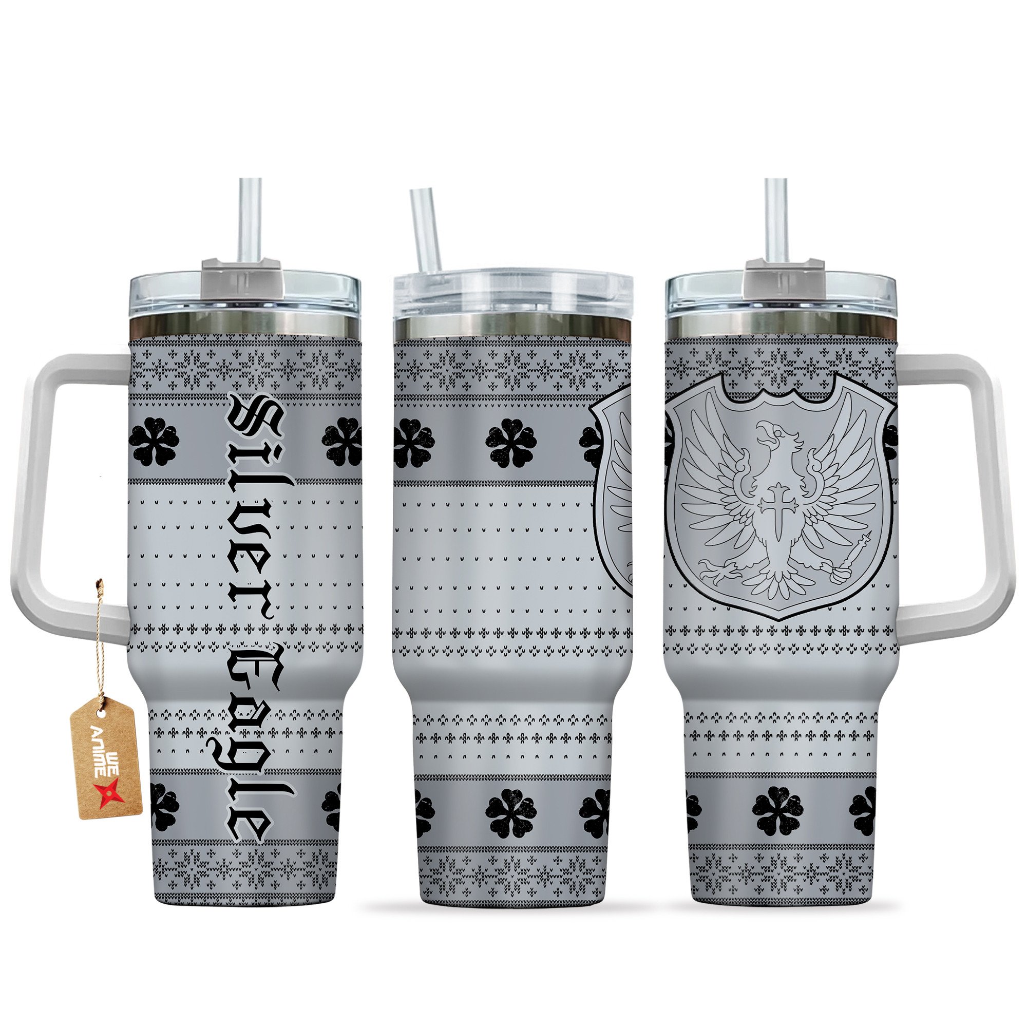 Hydratemerch Silver Eagle Black Clover Anime Custom Stanley Quencher 40oz Stainless Steel Tumbler With Handle
