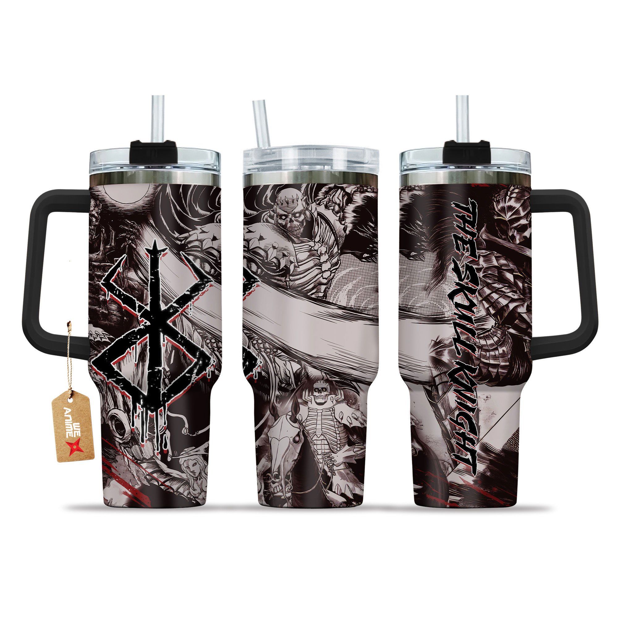 Hydratemerch Skull Knight Berserk Anime Custom Stanley Quencher 40oz Stainless Steel Tumbler With Handle