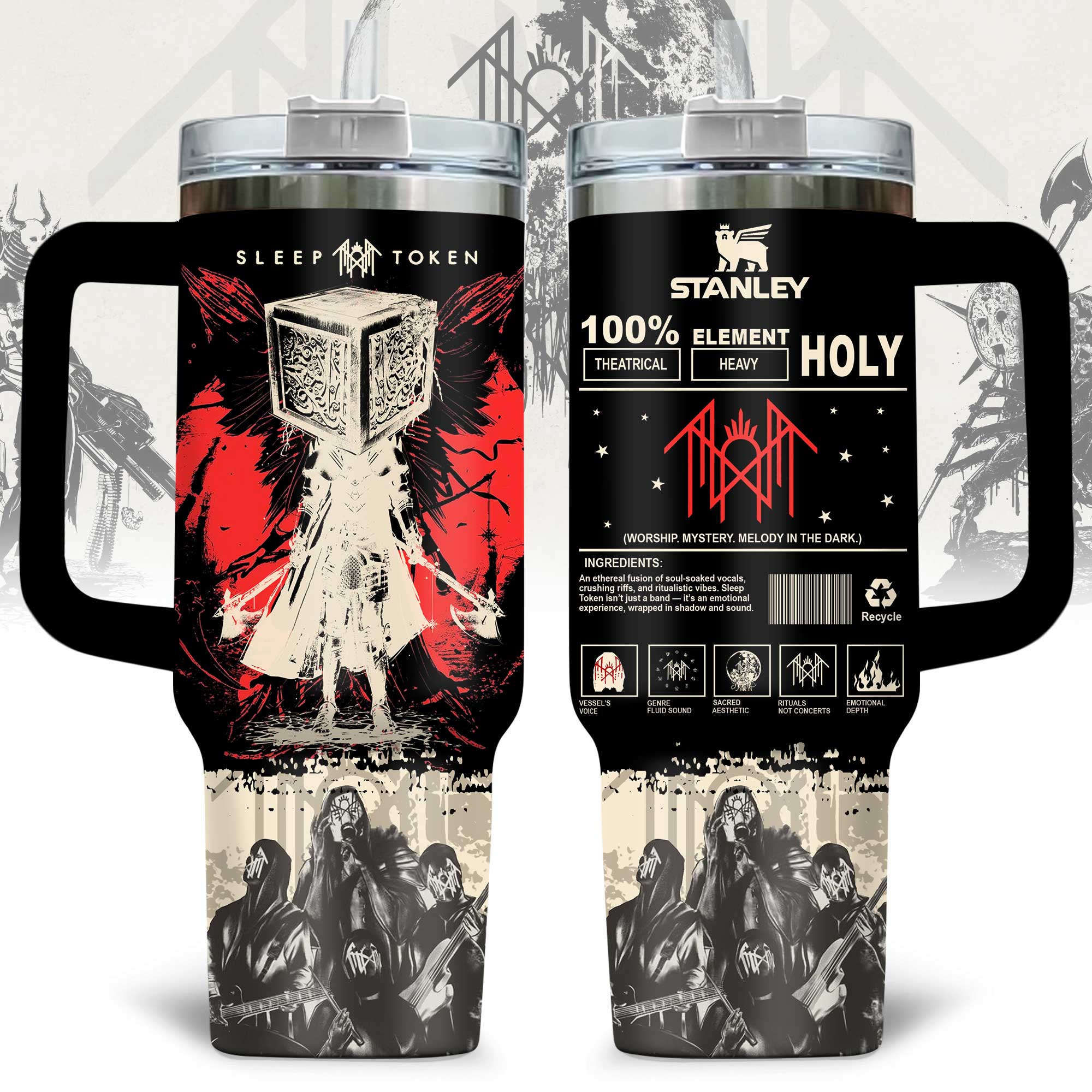 Hydratemerch Sleep Token Music Custom Stanley Quencher 40oz Stainless Steel Tumbler With Handle