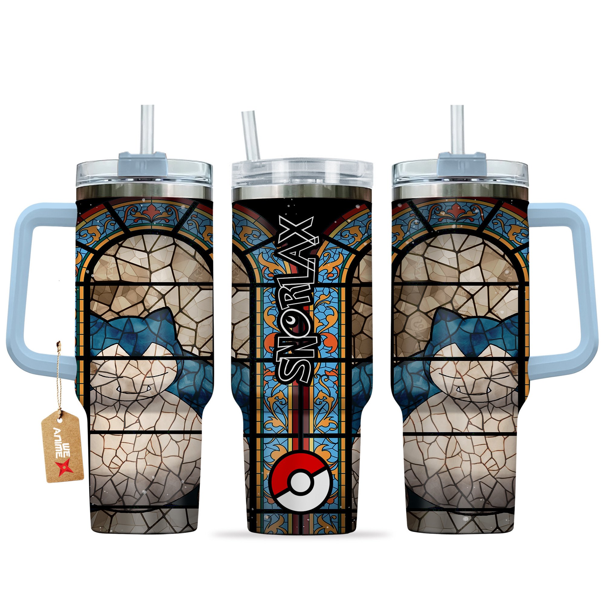 Hydratemerch Snorlax Pokemon Anime Custom Stanley Quencher 40oz Stainless Steel Tumbler With Handle