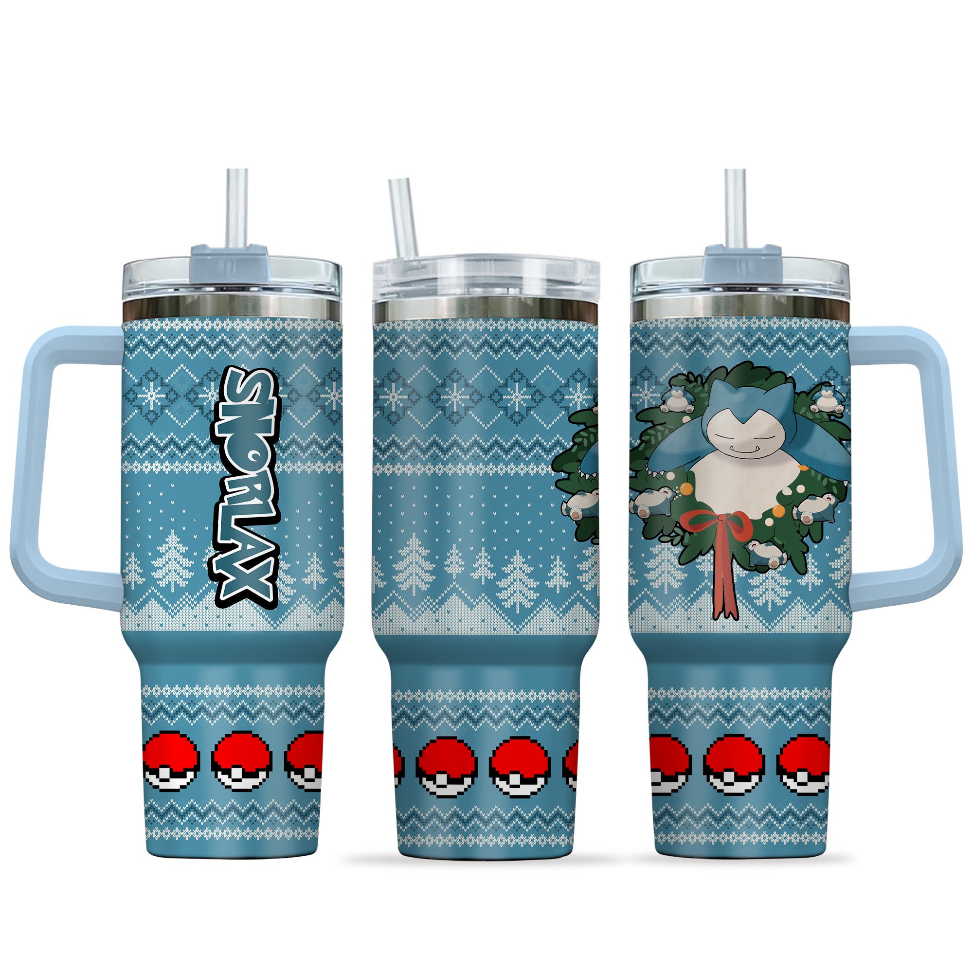 Hydratemerch Snorlax Pokemon Anime Custom Stanley Quencher 40oz Stainless Steel Tumbler With Handle