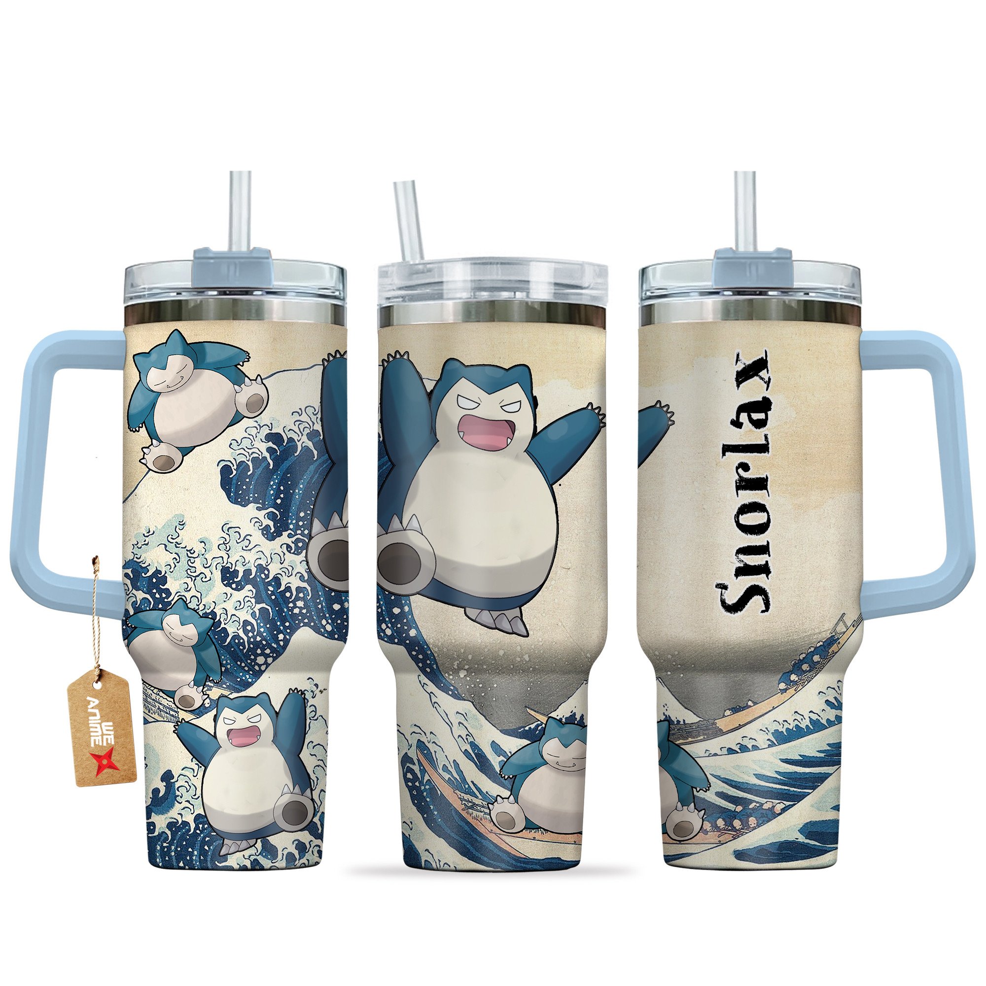 Hydratemerch Snorlax Pokemon Anime Custom Stanley Quencher 40oz Stainless Steel Tumbler With Handle