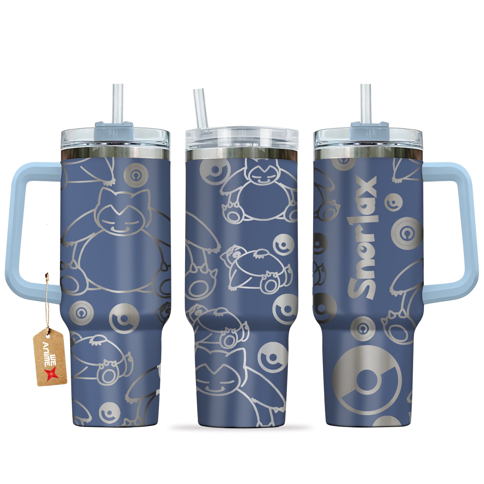Hydratemerch Snorlax Pokemon Anime Custom Stanley Quencher 40oz Stainless Steel Tumbler With Handle